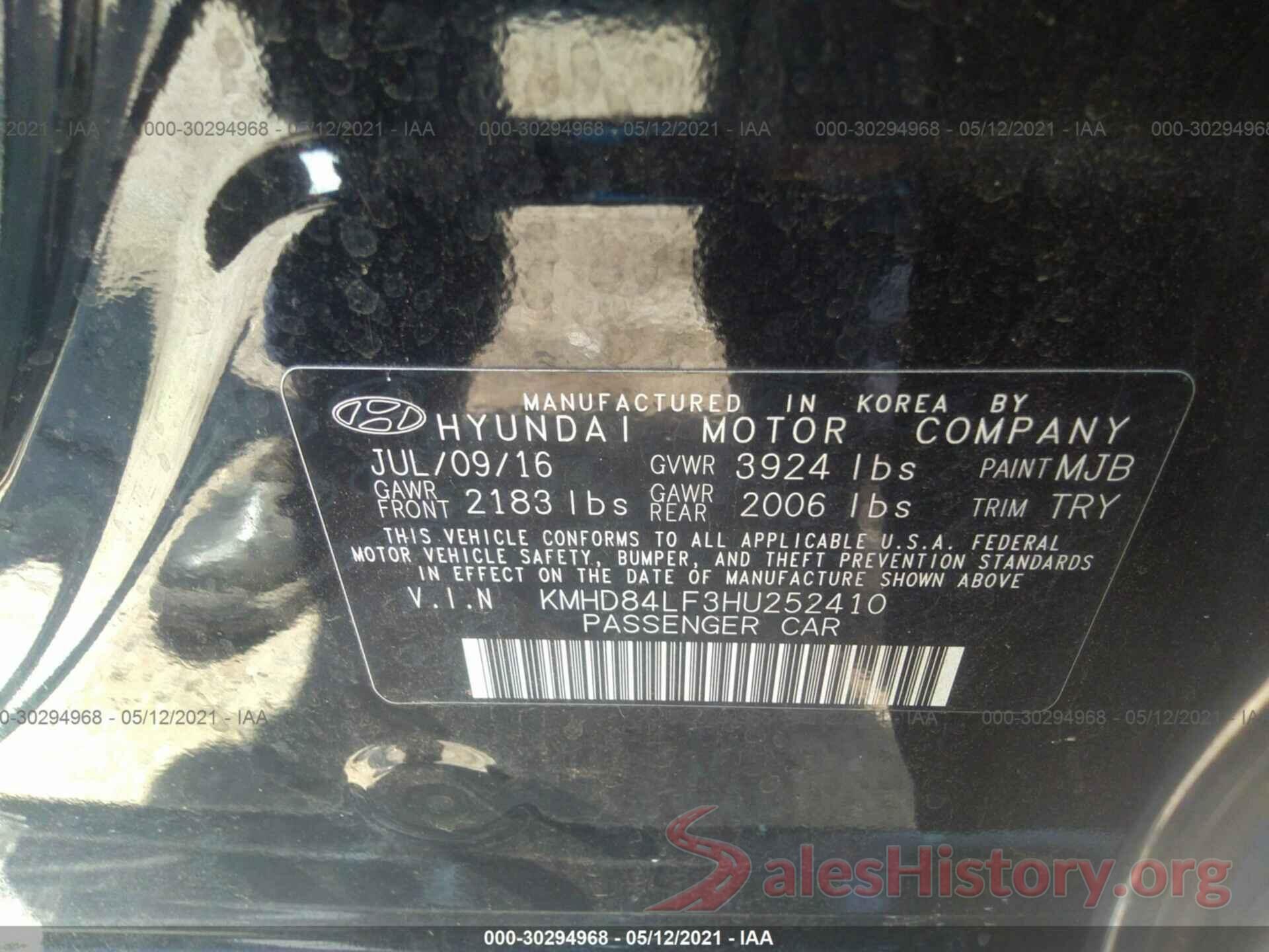 KMHD84LF3HU252410 2017 HYUNDAI ELANTRA