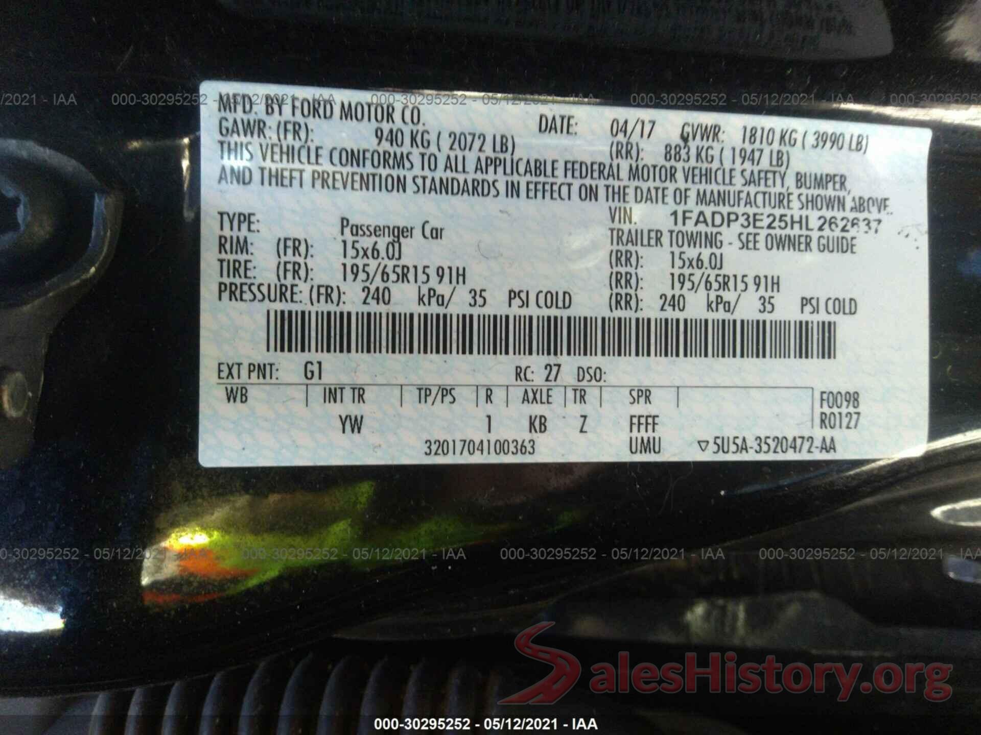 1FADP3E25HL262637 2017 FORD FOCUS