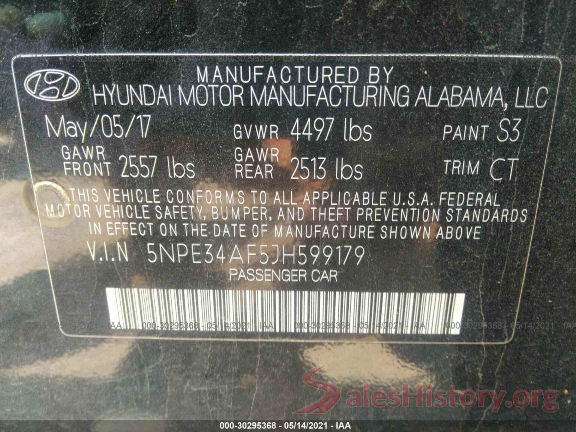 5NPE34AF5JH599179 2018 HYUNDAI SONATA