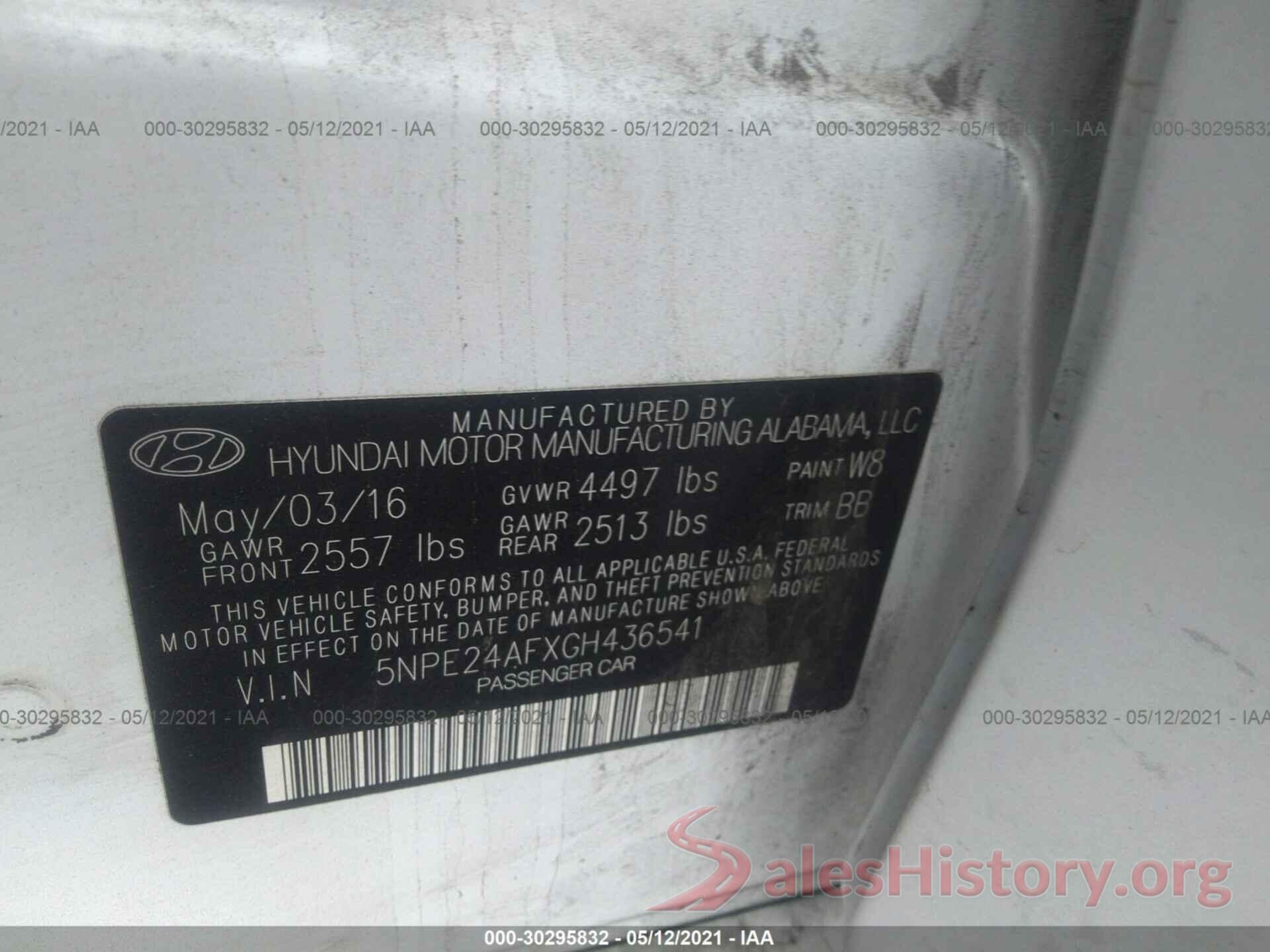 5NPE24AFXGH436541 2016 HYUNDAI SONATA