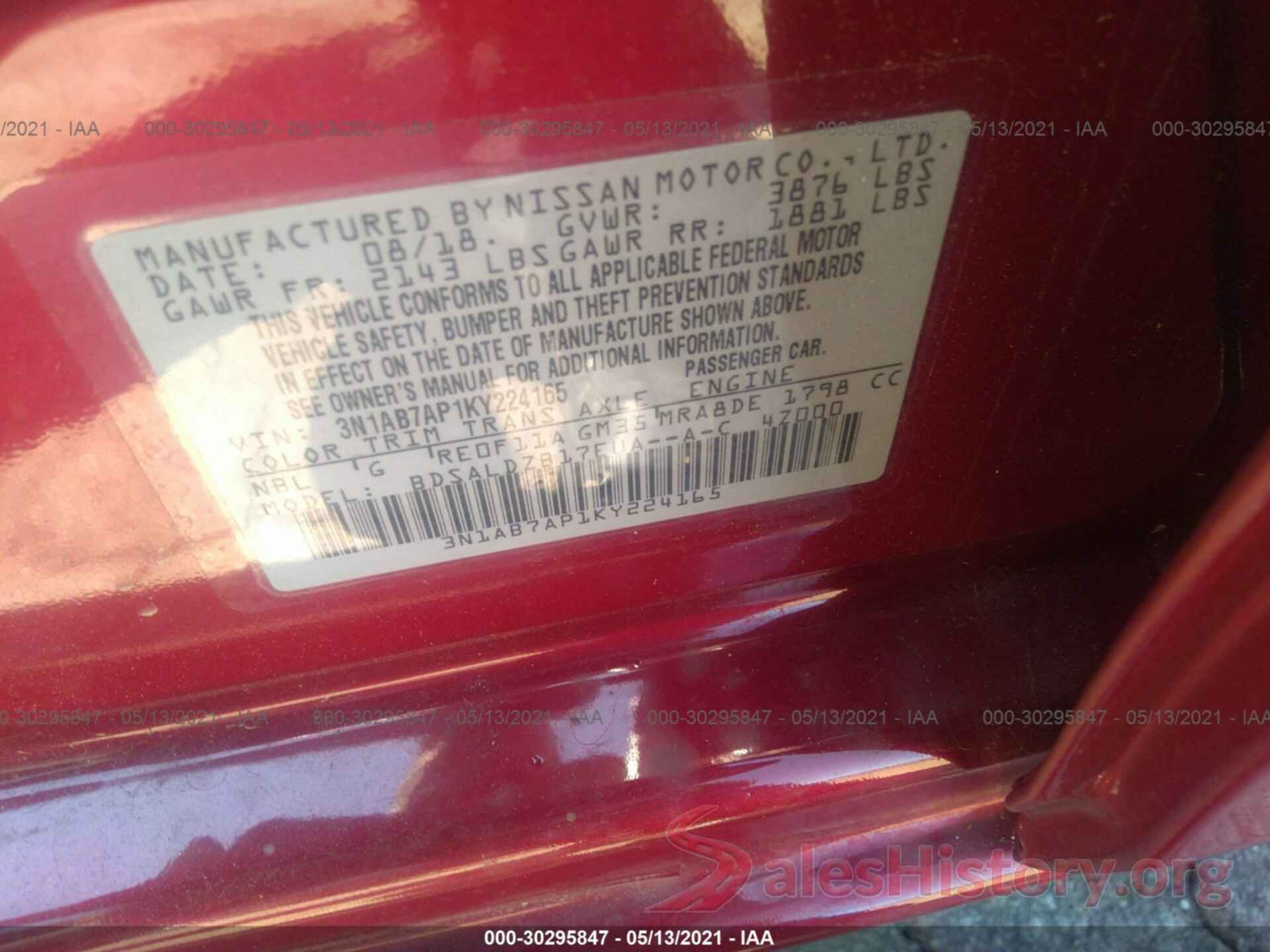 3N1AB7AP1KY224165 2019 NISSAN SENTRA