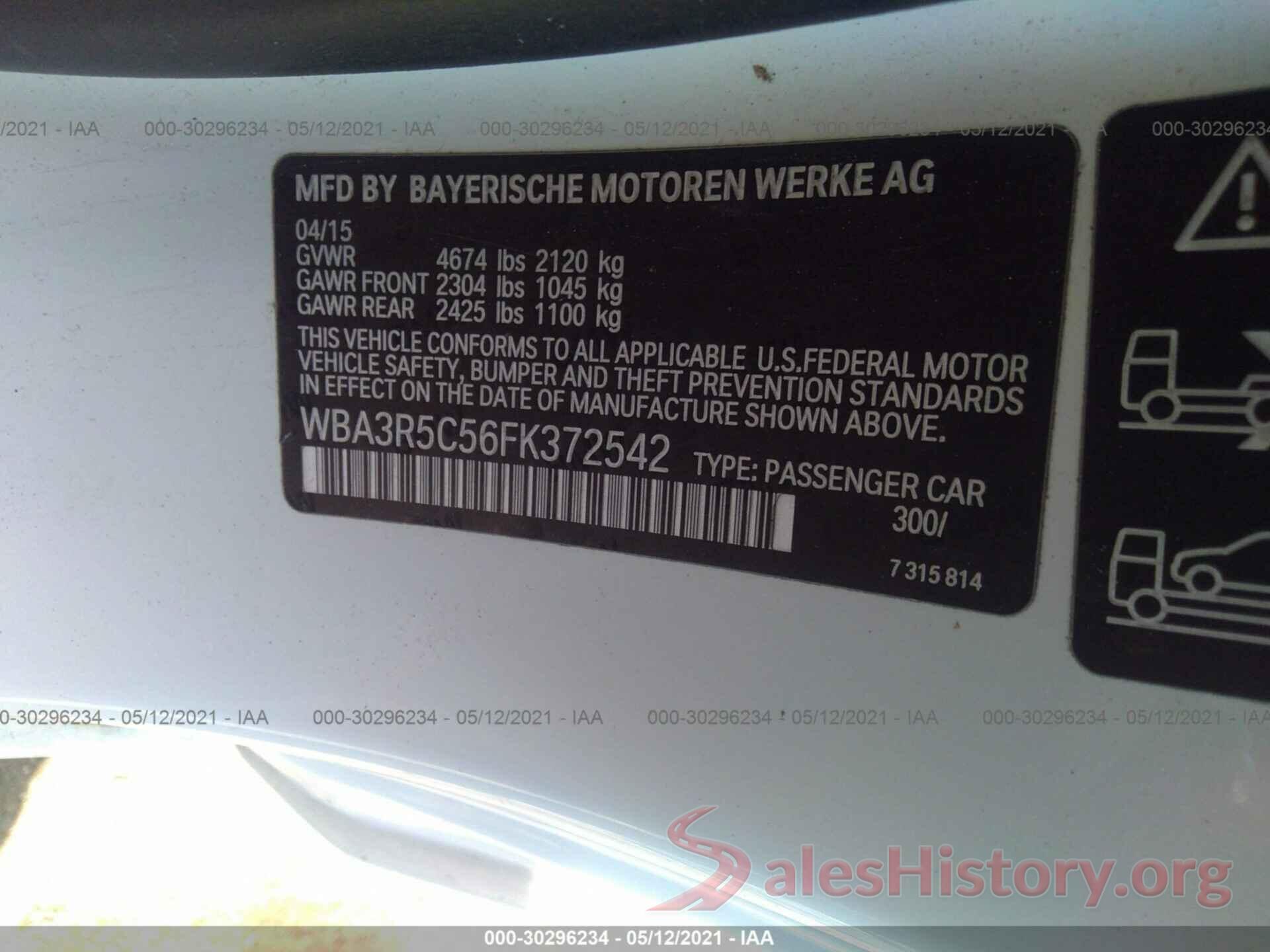 WBA3R5C56FK372542 2015 BMW 4 SERIES