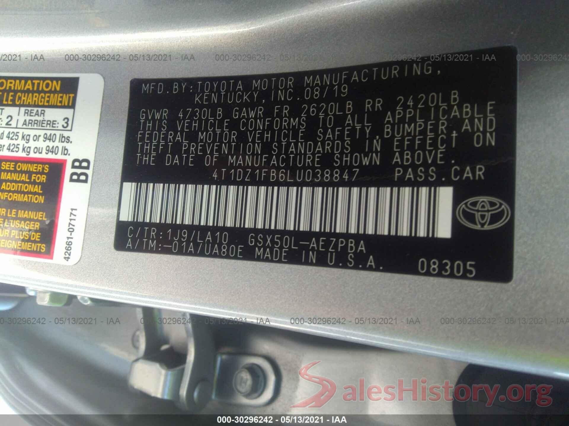 4T1DZ1FB6LU038847 2020 TOYOTA AVALON