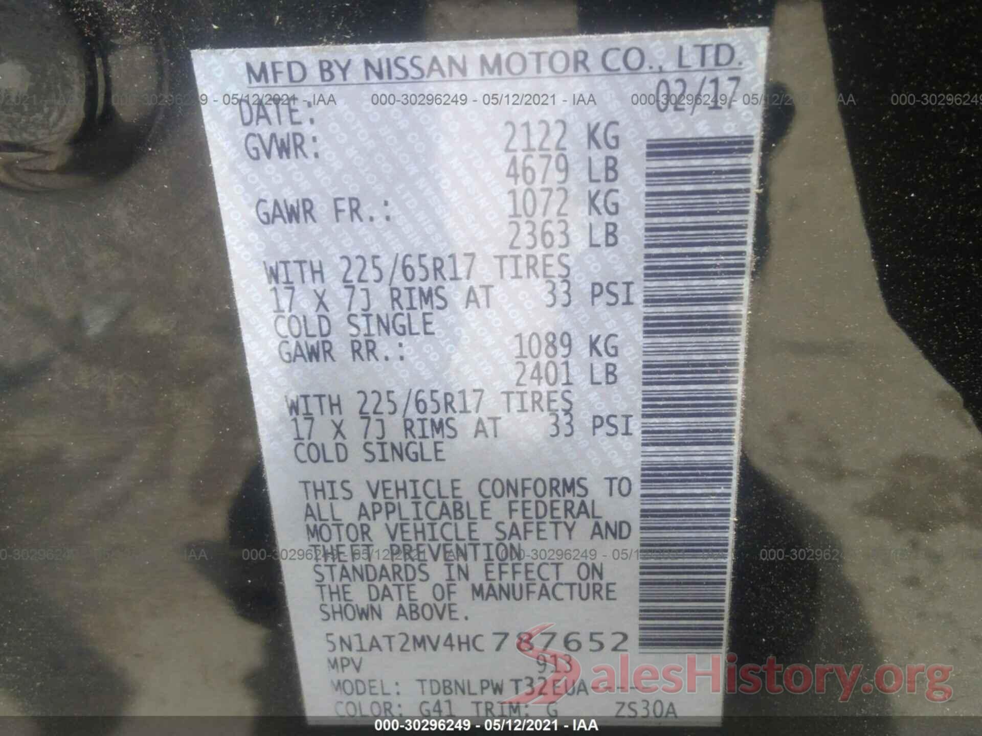 5N1AT2MV4HC787652 2017 NISSAN ROGUE