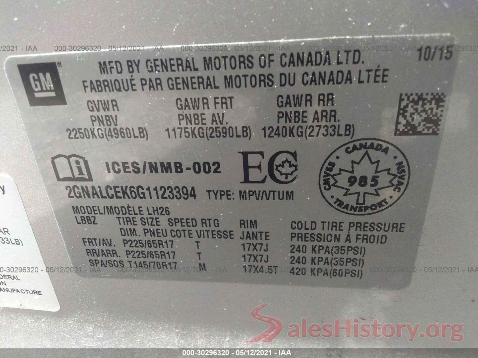 2GNALCEK6G1123394 2016 CHEVROLET EQUINOX