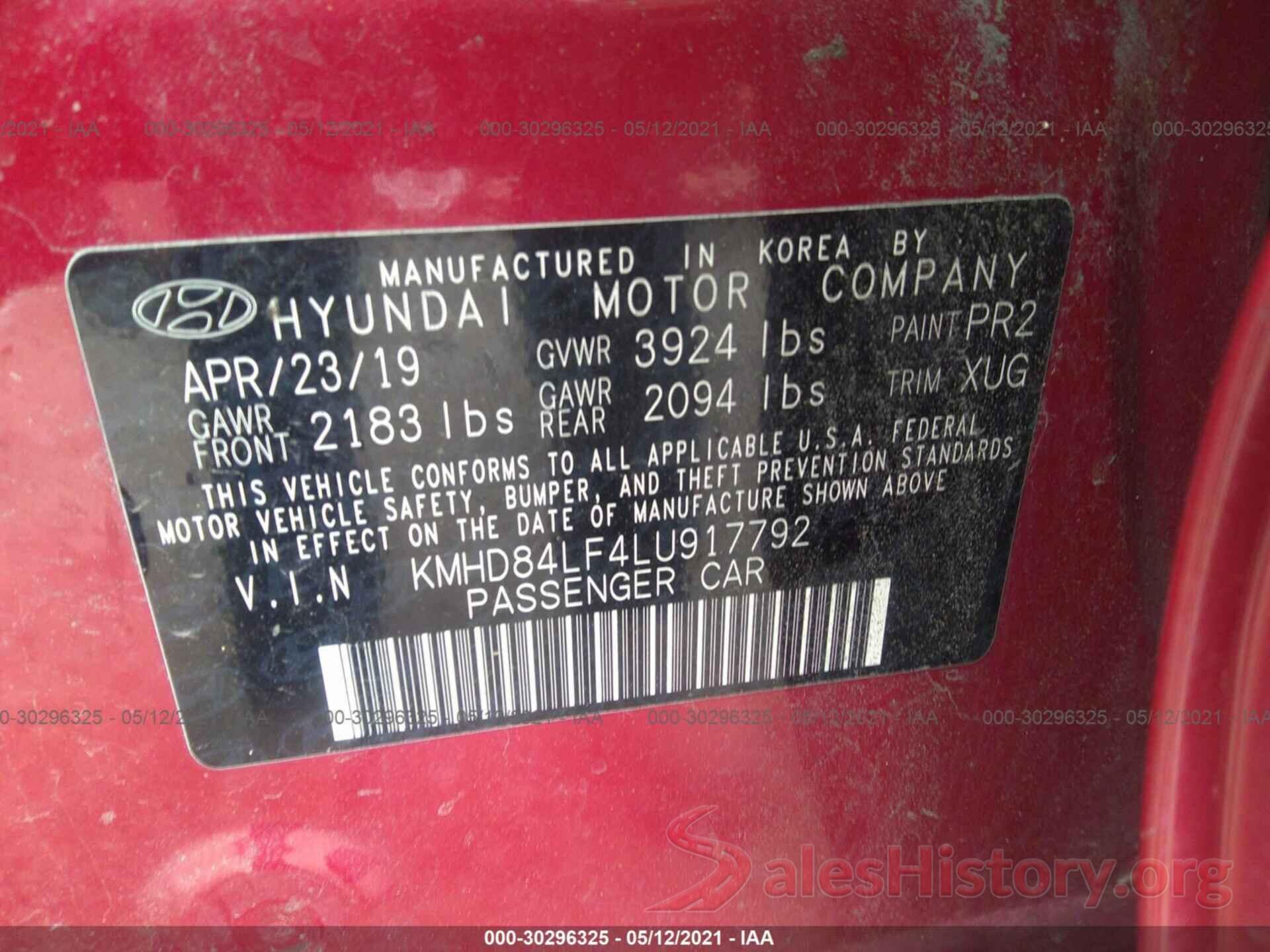 KMHD84LF4LU917792 2020 HYUNDAI ELANTRA