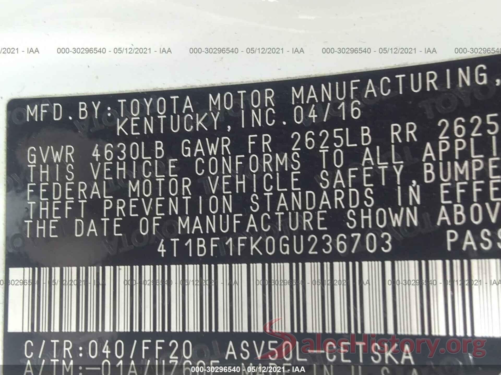 4T1BF1FK0GU236703 2016 TOYOTA CAMRY