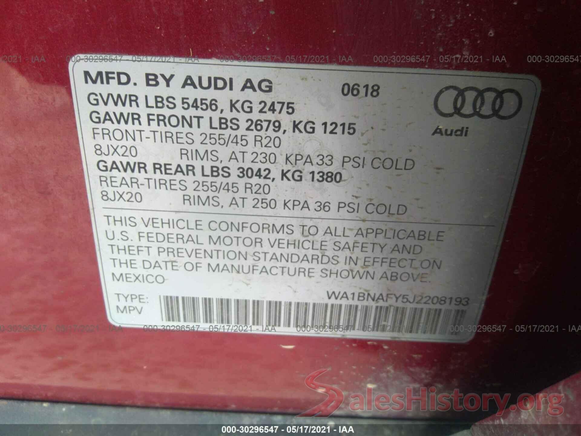 WA1BNAFY5J2208193 2018 AUDI Q5