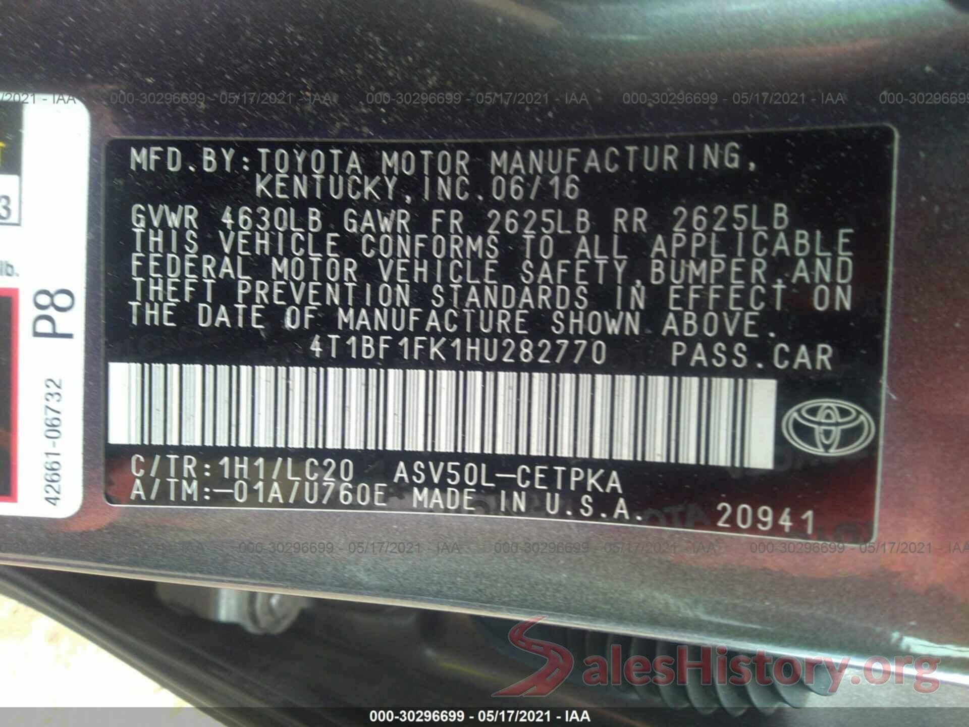 4T1BF1FK1HU282770 2017 TOYOTA CAMRY