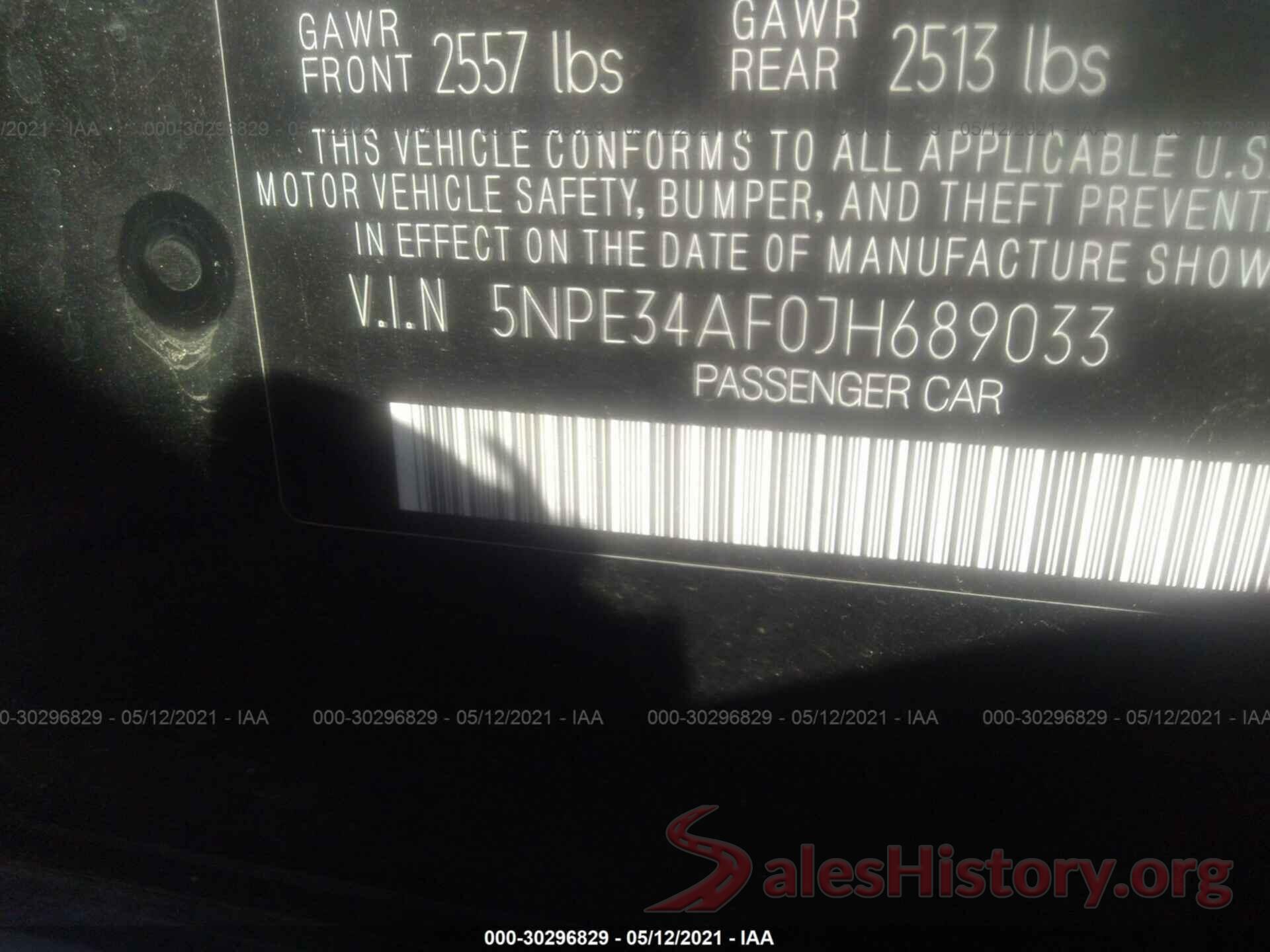 5NPE34AF0JH689033 2018 HYUNDAI SONATA