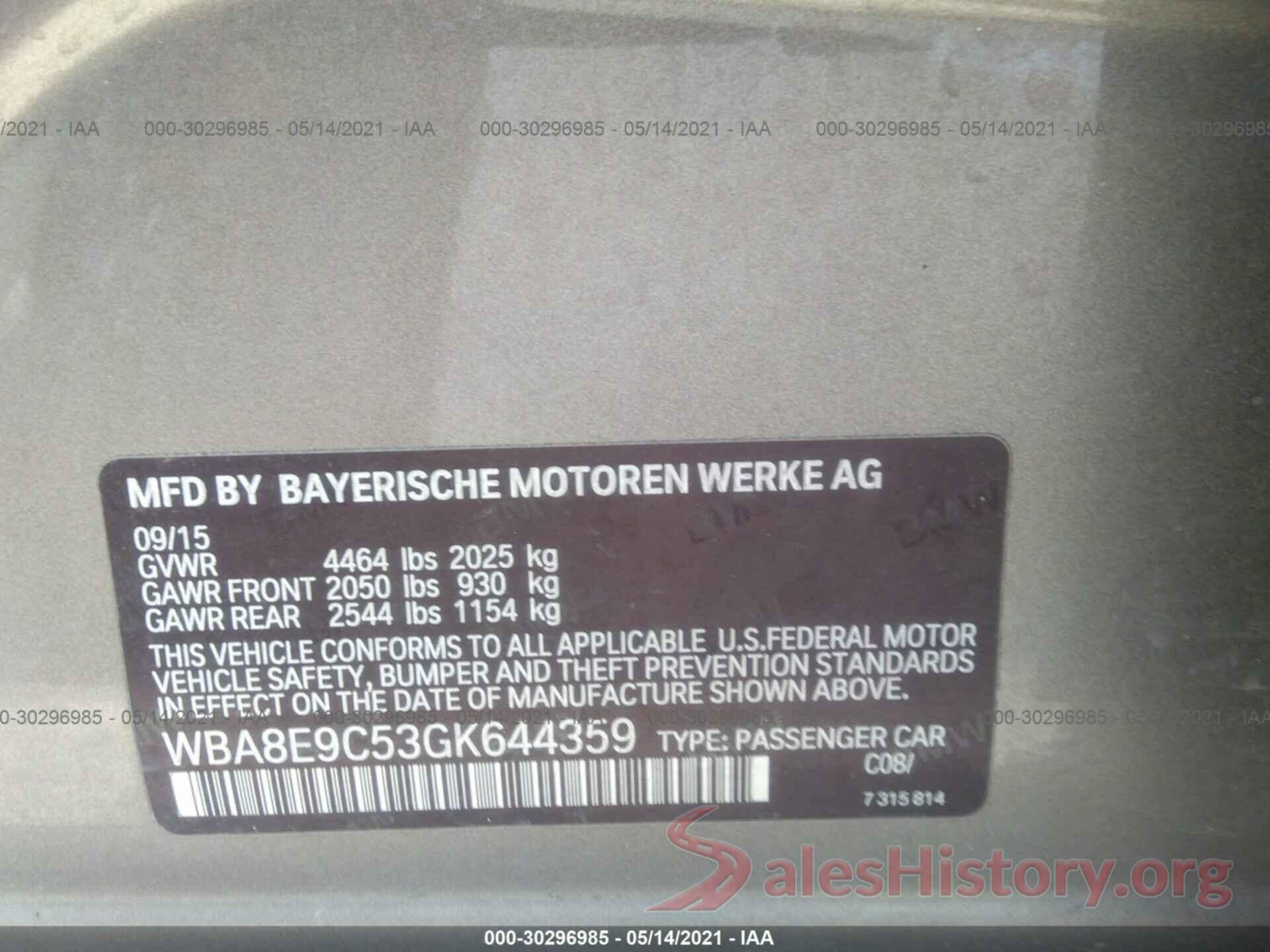 WBA8E9C53GK644359 2016 BMW 3 SERIES