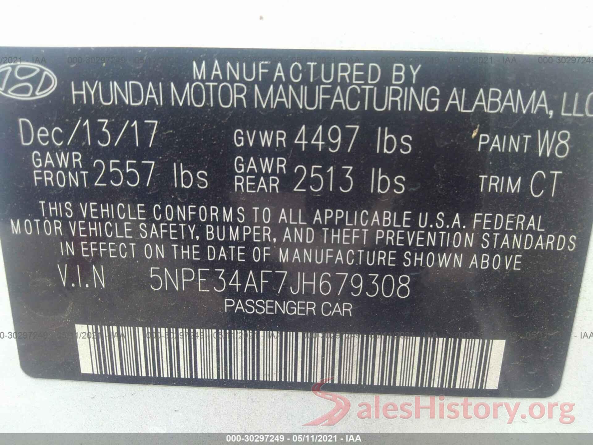 5NPE34AF7JH679308 2018 HYUNDAI SONATA