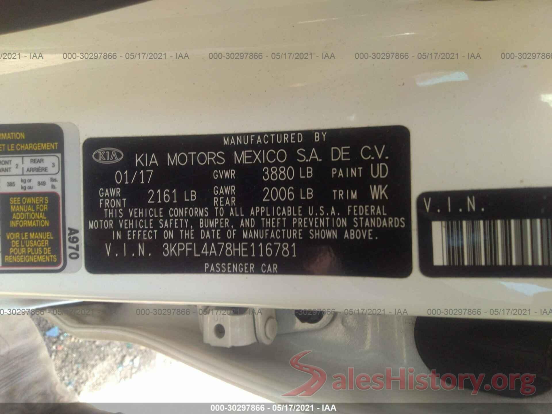 3KPFL4A78HE116781 2017 KIA FORTE