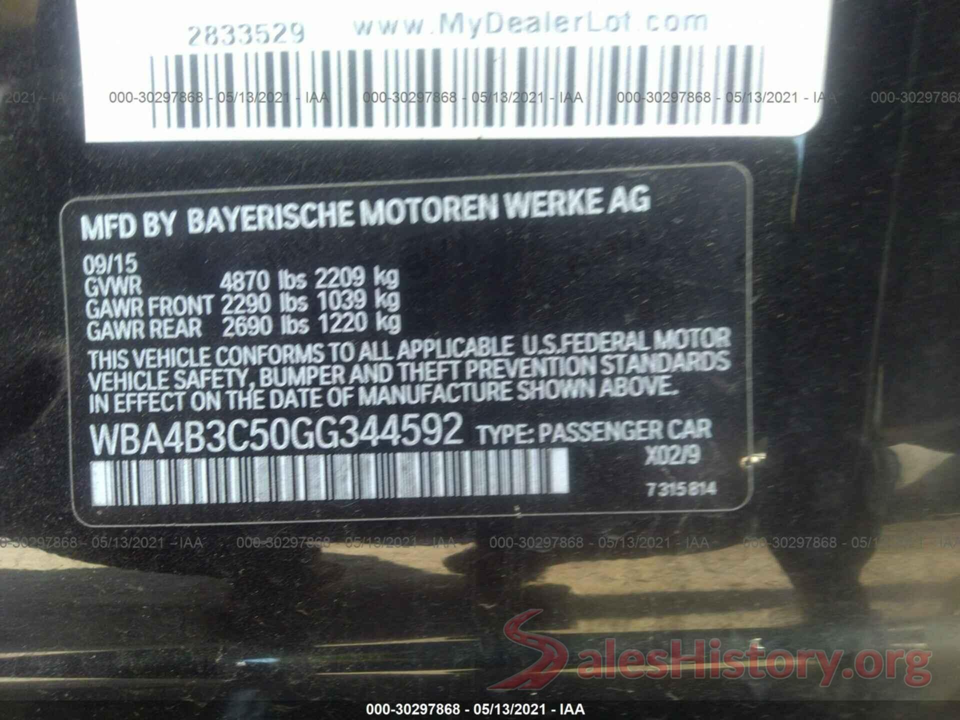 WBA4B3C50GG344592 2016 BMW 4 SERIES