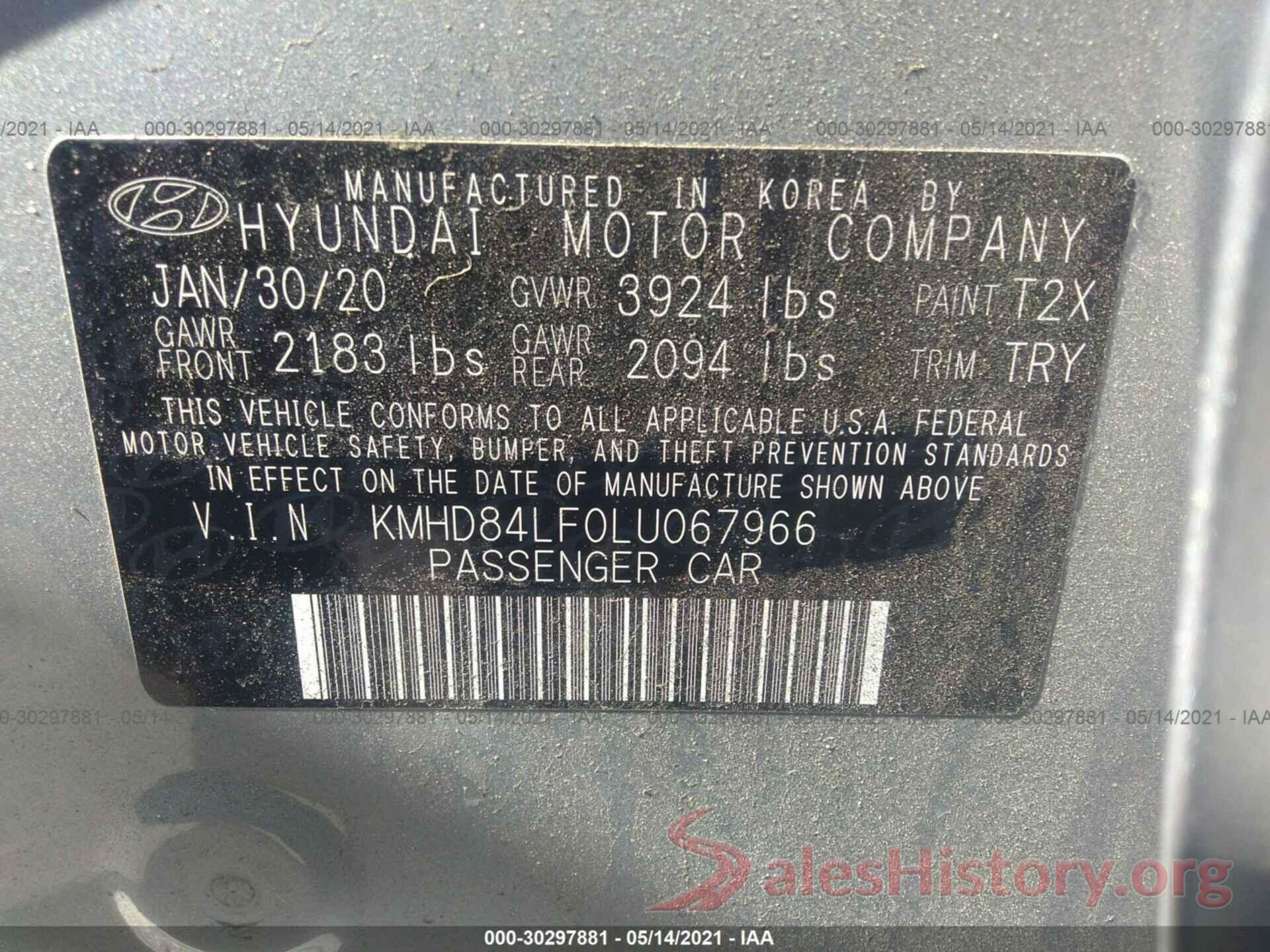 KMHD84LF0LU067966 2020 HYUNDAI ELANTRA