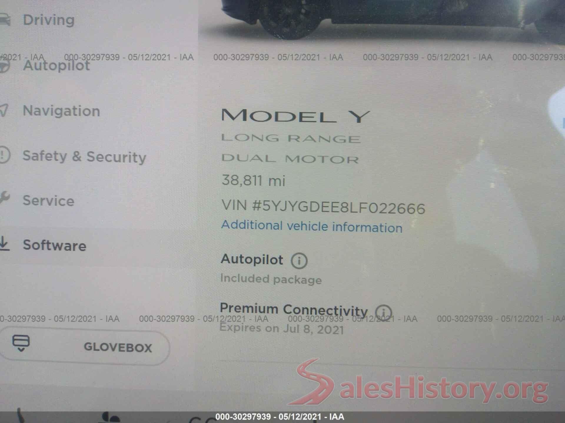 5YJYGDEE8LF022666 2020 TESLA MODEL Y