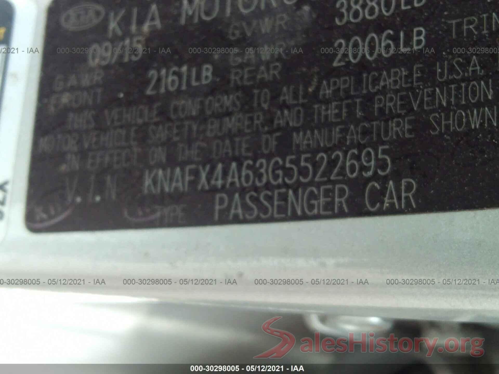 KNAFX4A63G5522695 2016 KIA FORTE