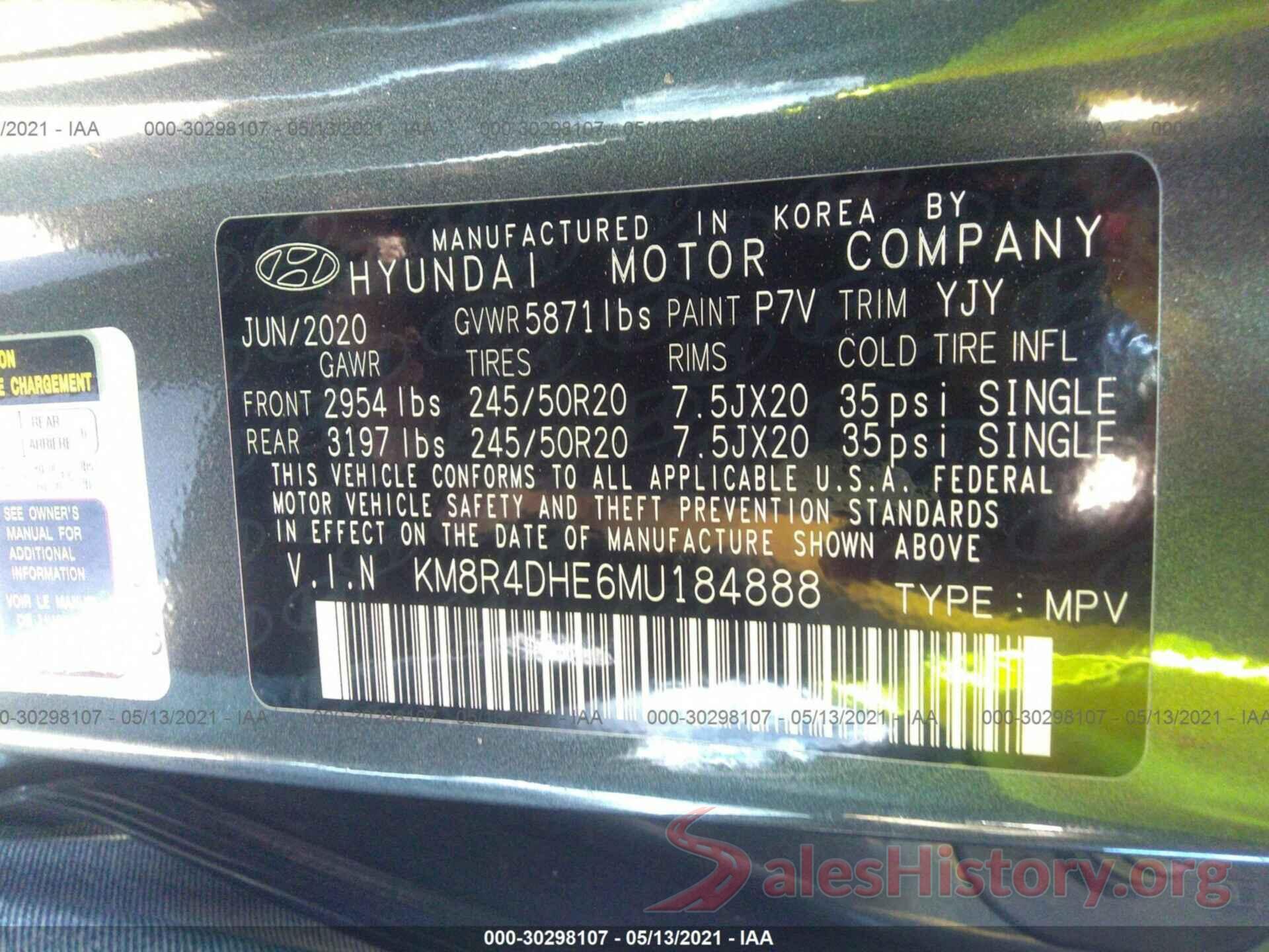 KM8R4DHE6MU184888 2021 HYUNDAI PALISADE