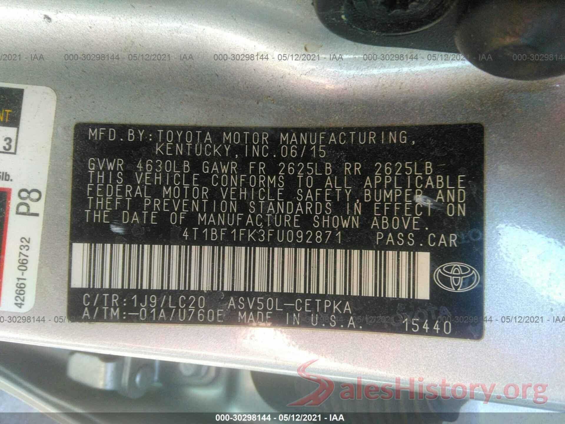 4T1BF1FK3FU092871 2015 TOYOTA CAMRY