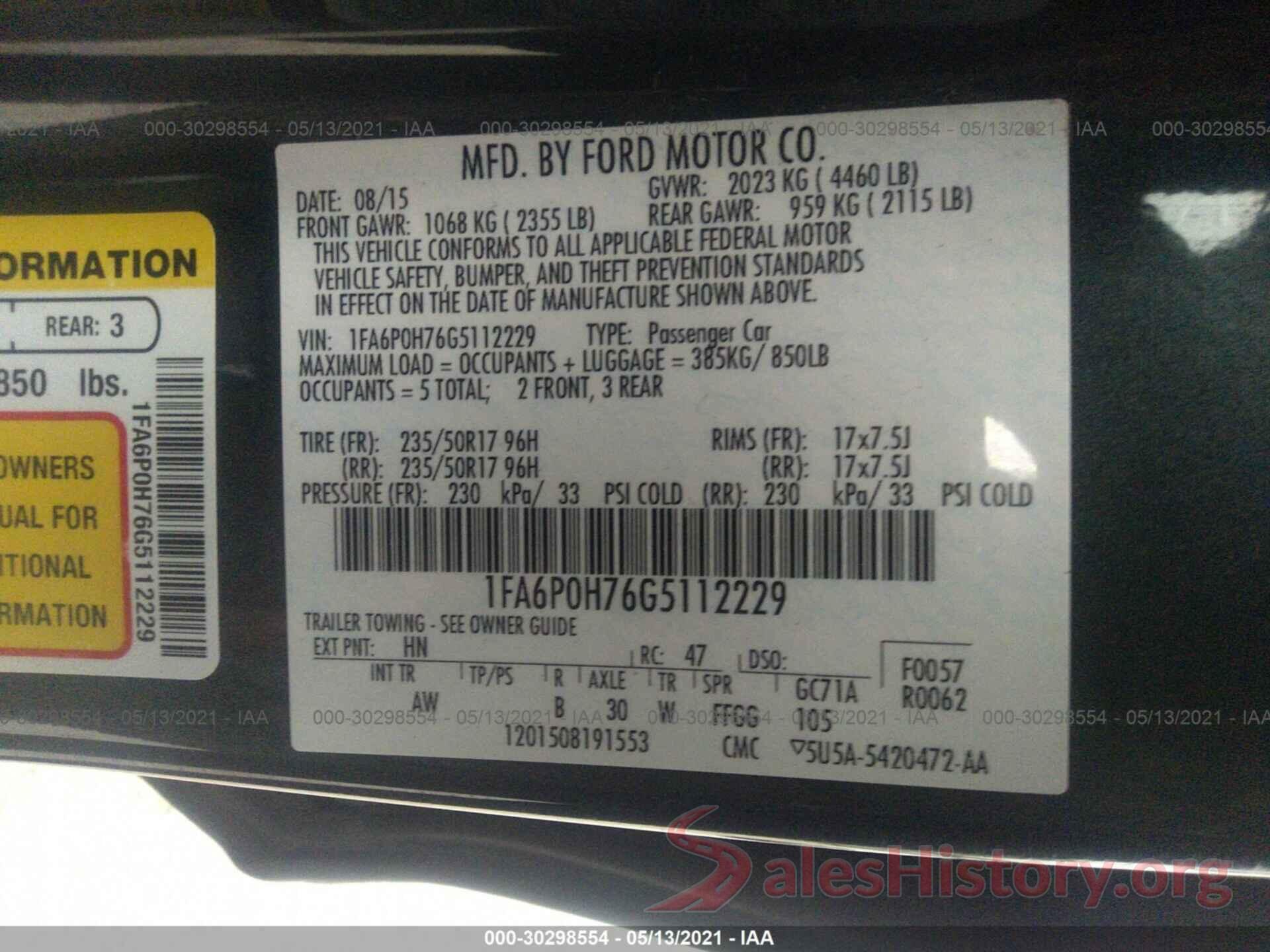 1FA6P0H76G5112229 2016 FORD FUSION