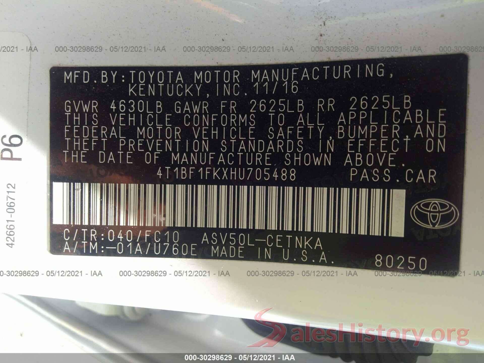 4T1BF1FKXHU705488 2017 TOYOTA CAMRY