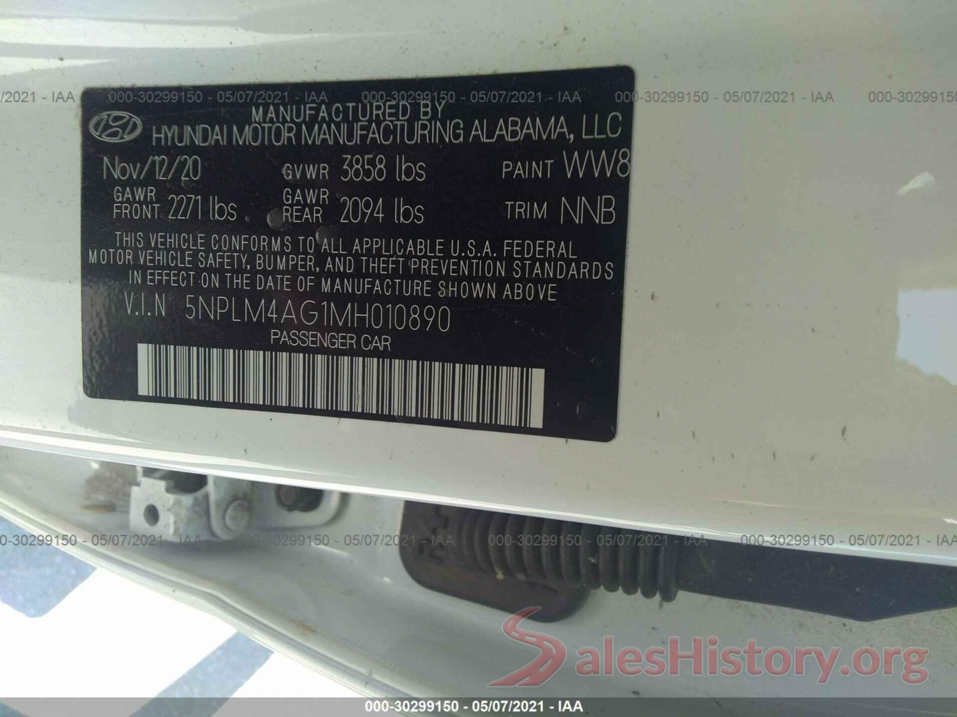 5NPLM4AG1MH010890 2021 HYUNDAI ELANTRA