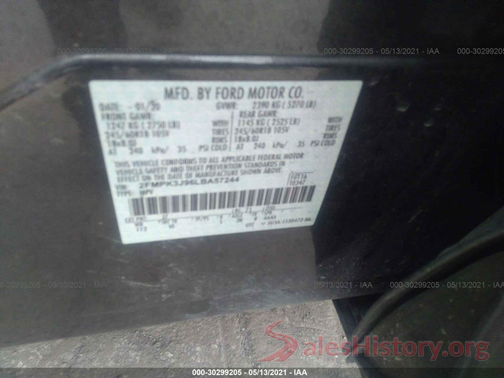 2FMPK3J96LBA57244 2020 FORD EDGE