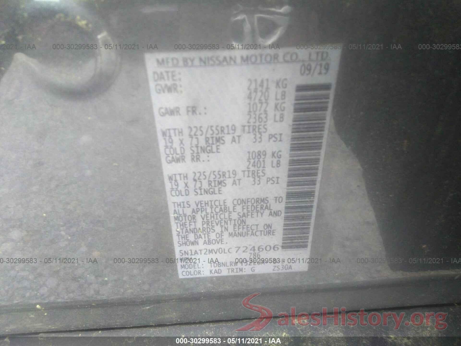 5N1AT2MV0LC724606 2020 NISSAN ROGUE