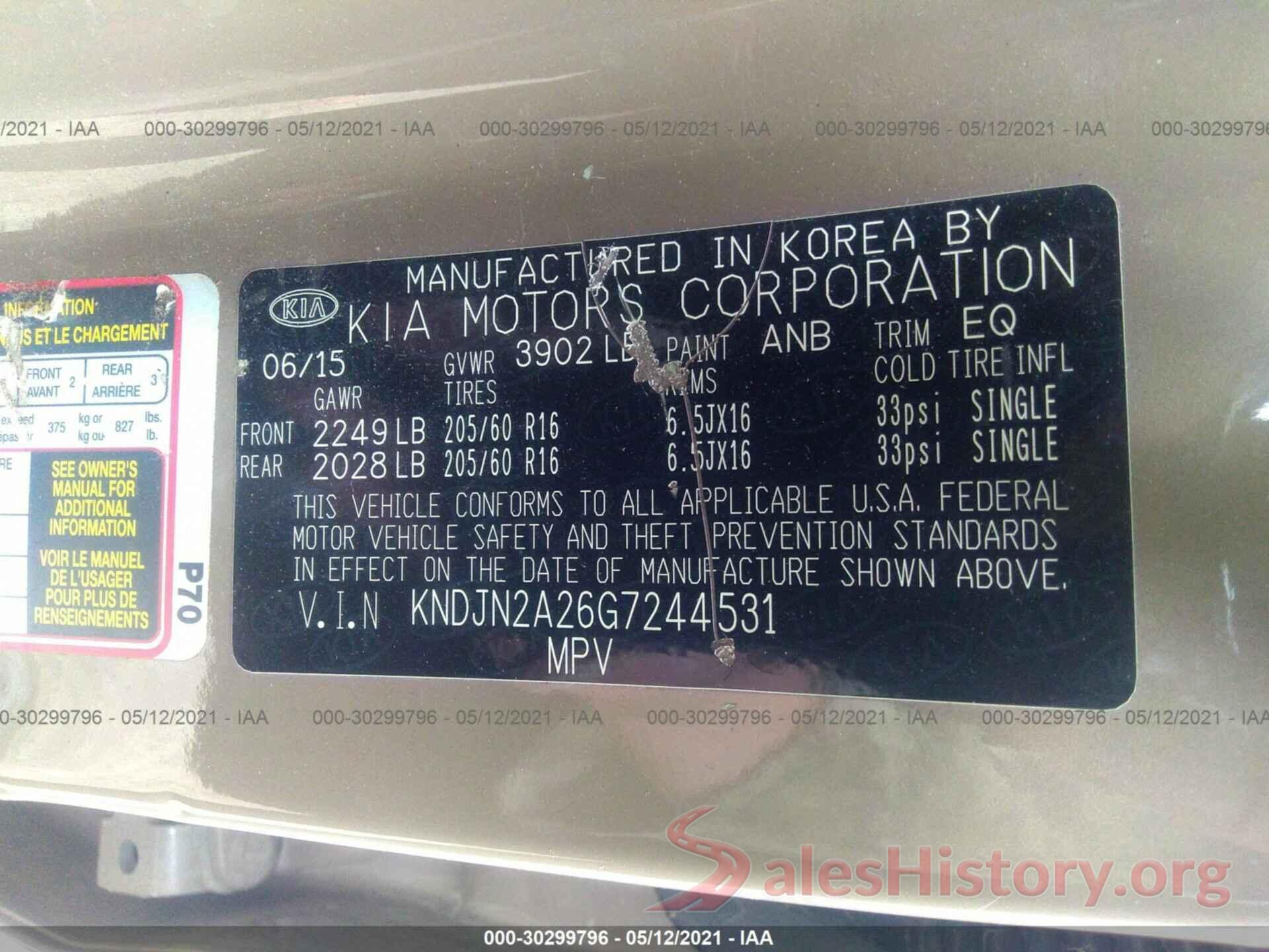 KNDJN2A26G7244531 2016 KIA SOUL