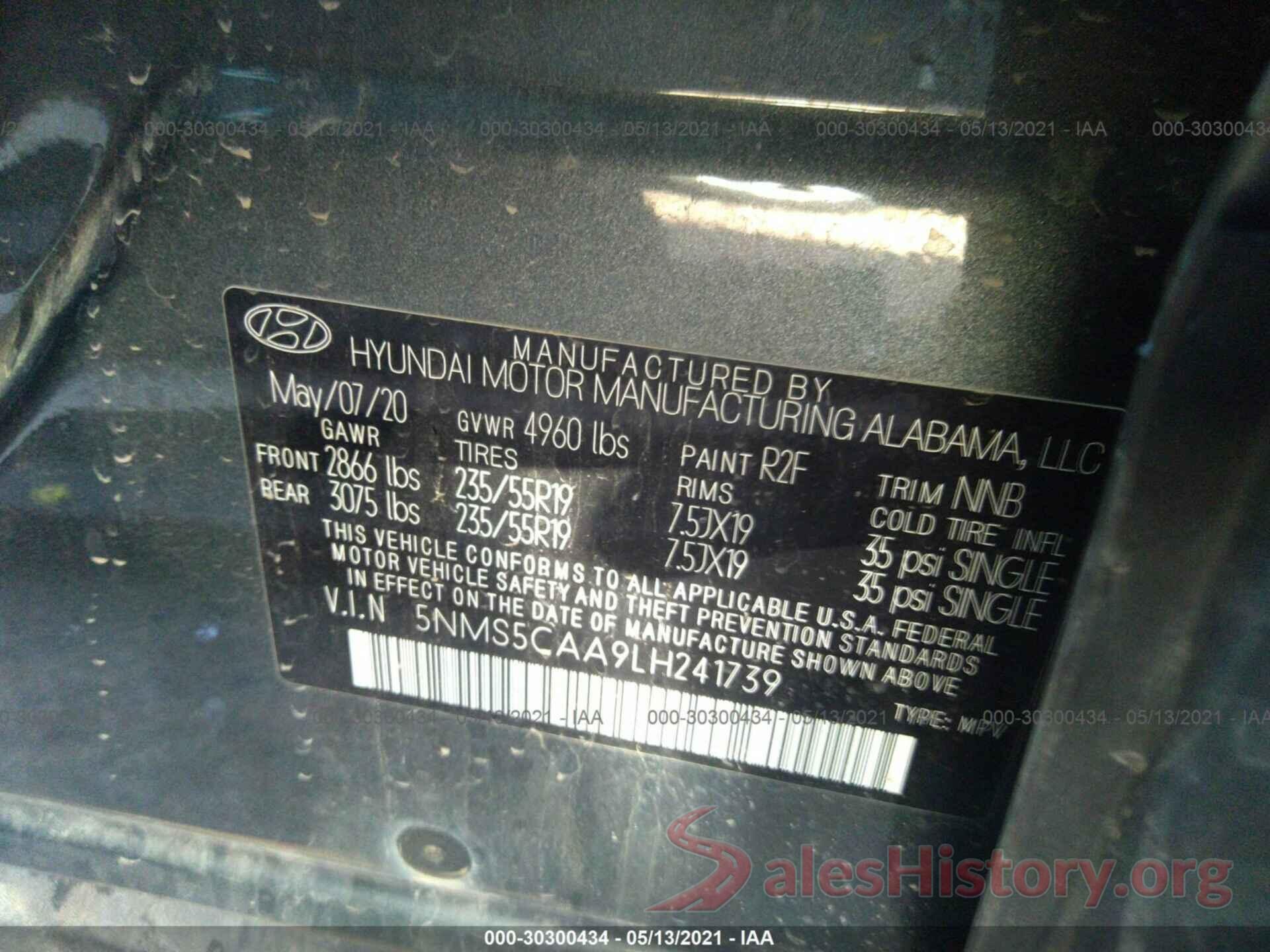 5NMS5CAA9LH241739 2020 HYUNDAI SANTA FE