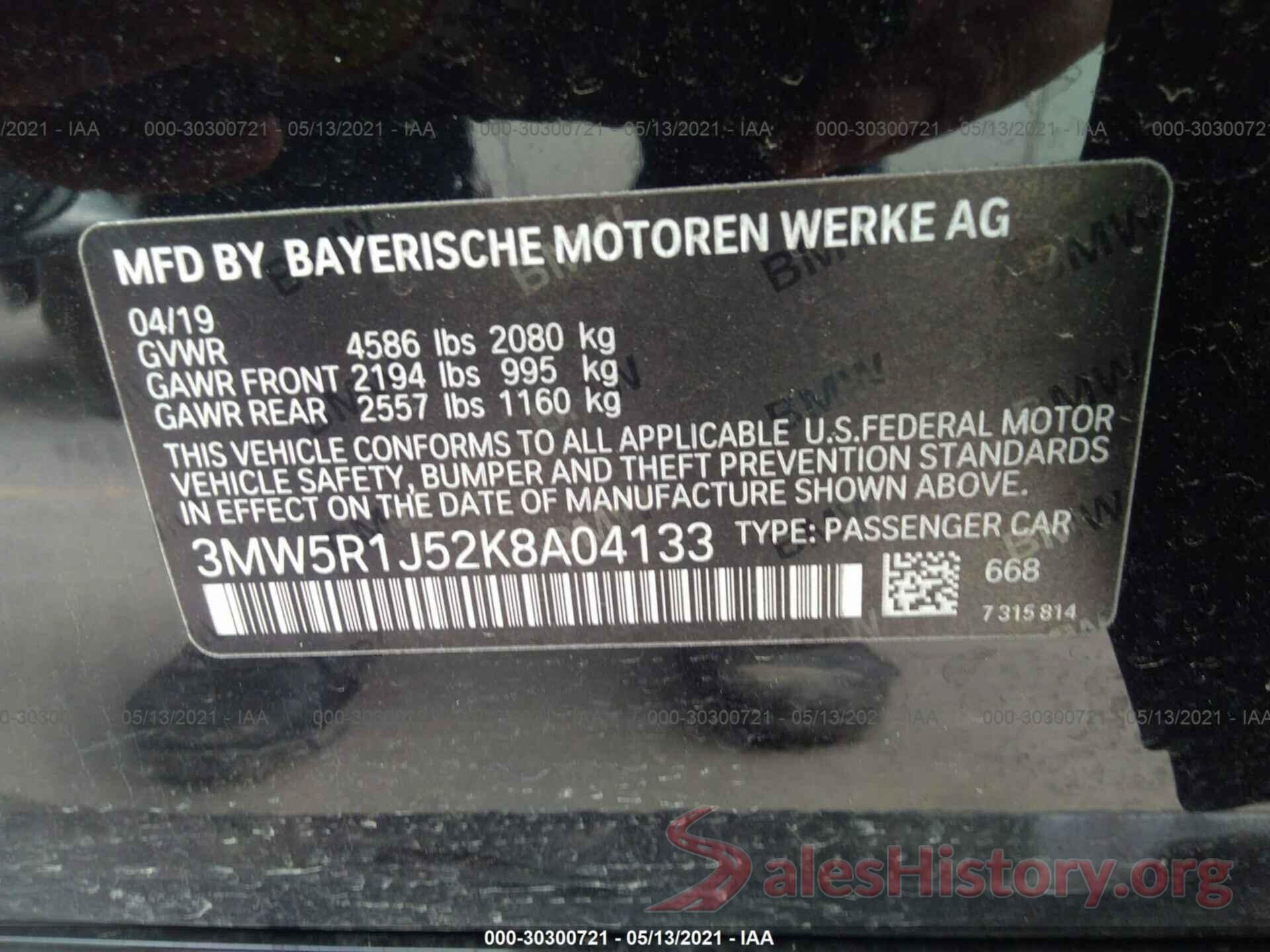 3MW5R1J52K8A04133 2019 BMW 3 SERIES