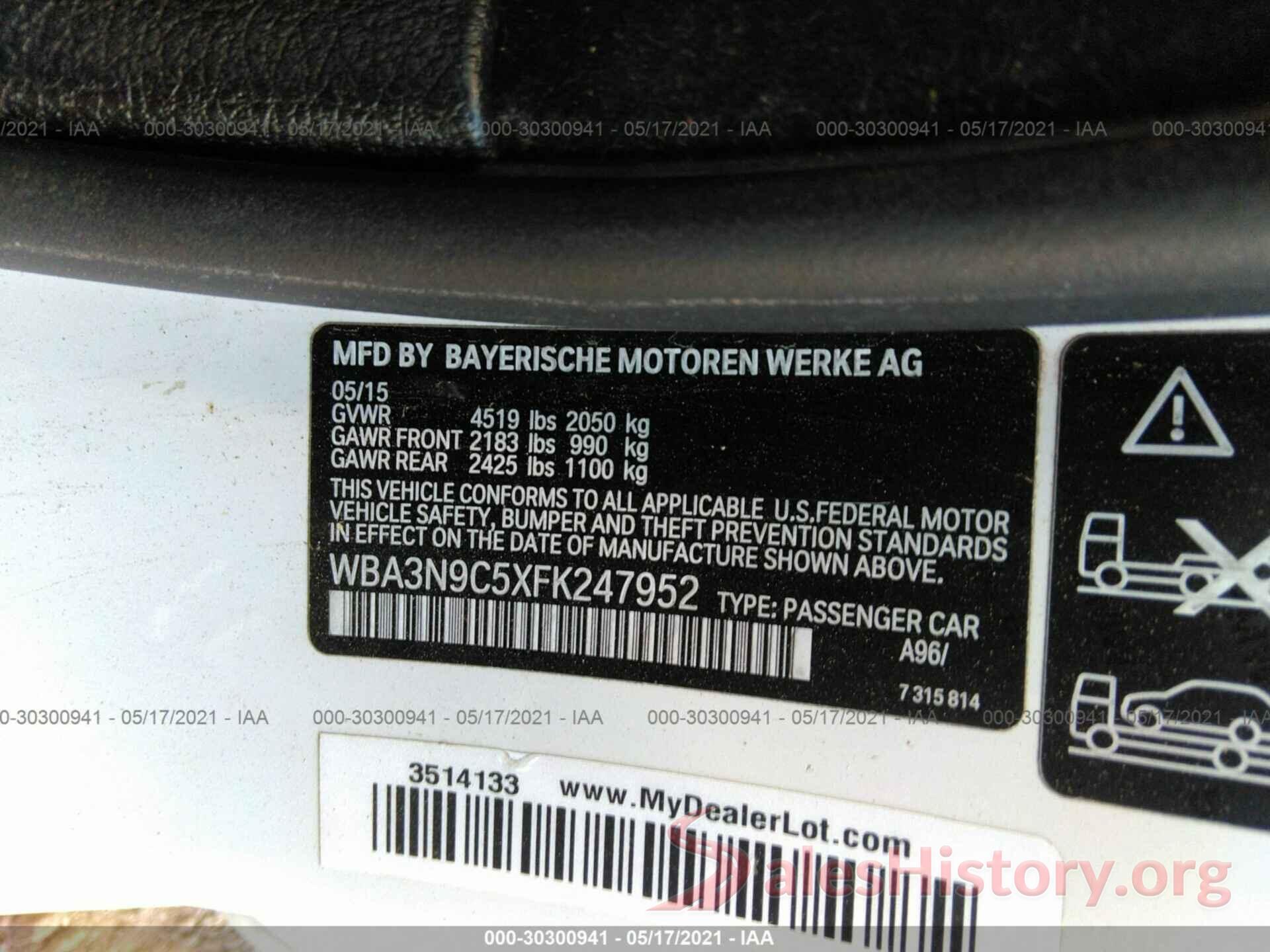 WBA3N9C5XFK247952 2015 BMW 4 SERIES