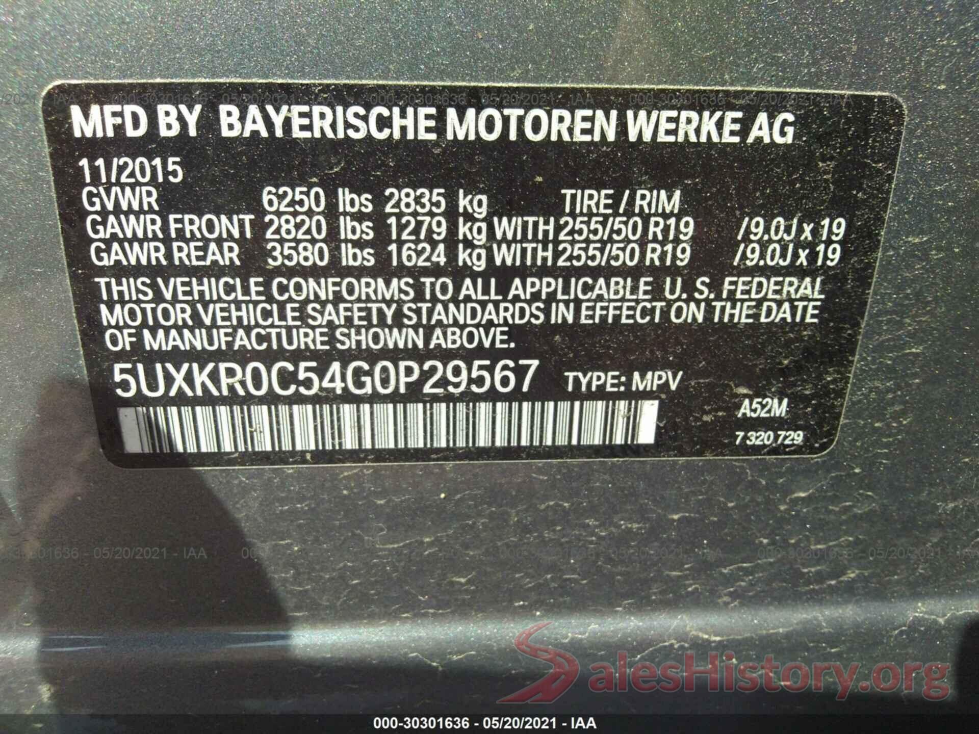 5UXKR0C54G0P29567 2016 BMW X5