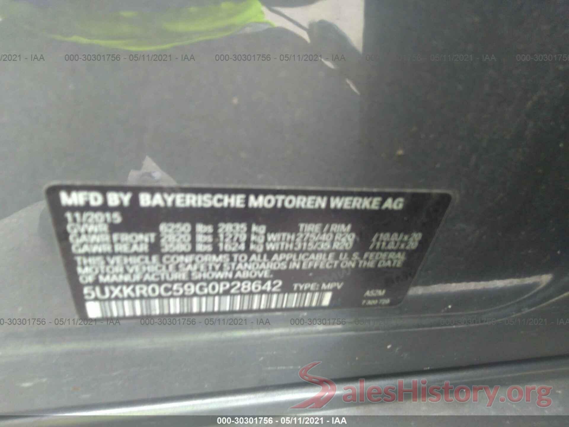 5UXKR0C59G0P28642 2016 BMW X5