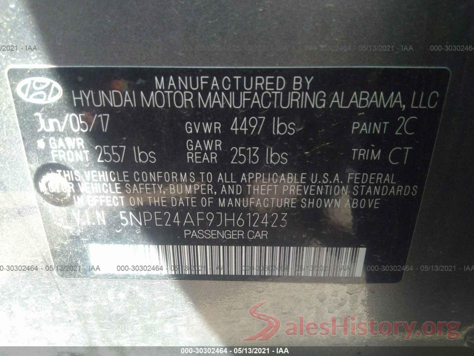 5NPE24AF9JH612423 2018 HYUNDAI SONATA