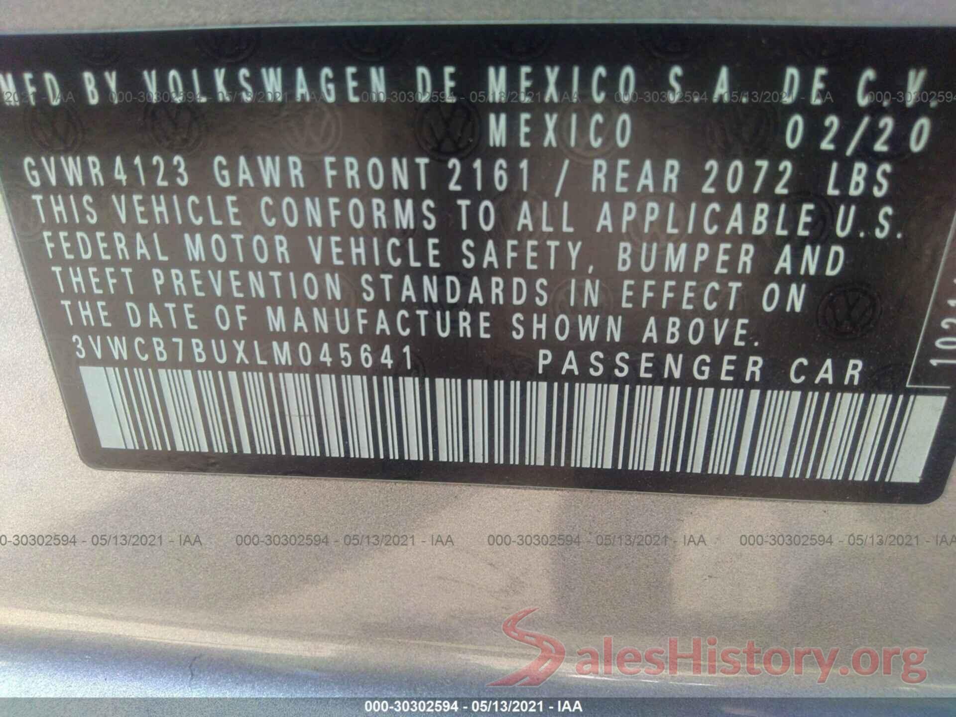 3VWCB7BUXLM045641 2020 VOLKSWAGEN JETTA