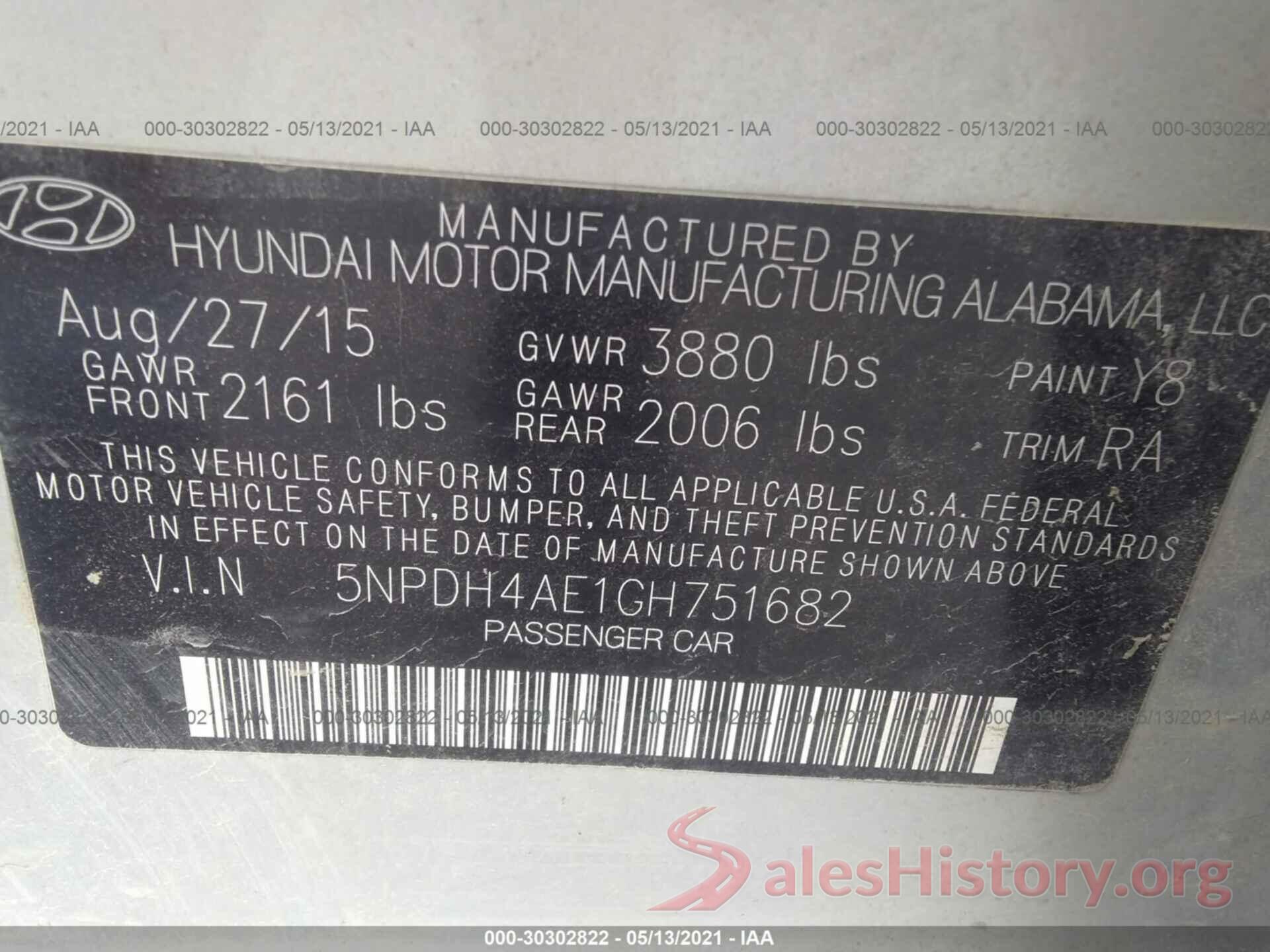 5NPDH4AE1GH751682 2016 HYUNDAI ELANTRA