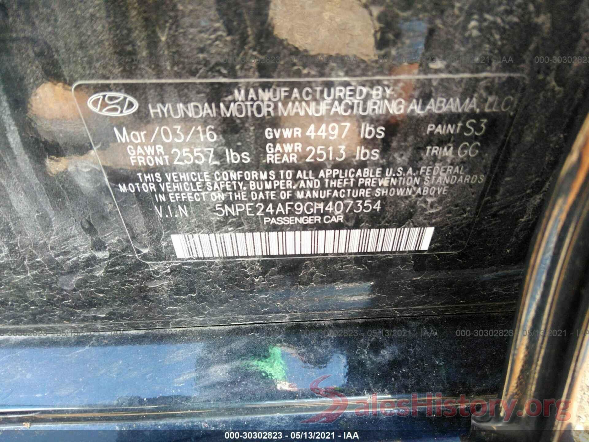 5NPE24AF9GH407354 2016 HYUNDAI SONATA