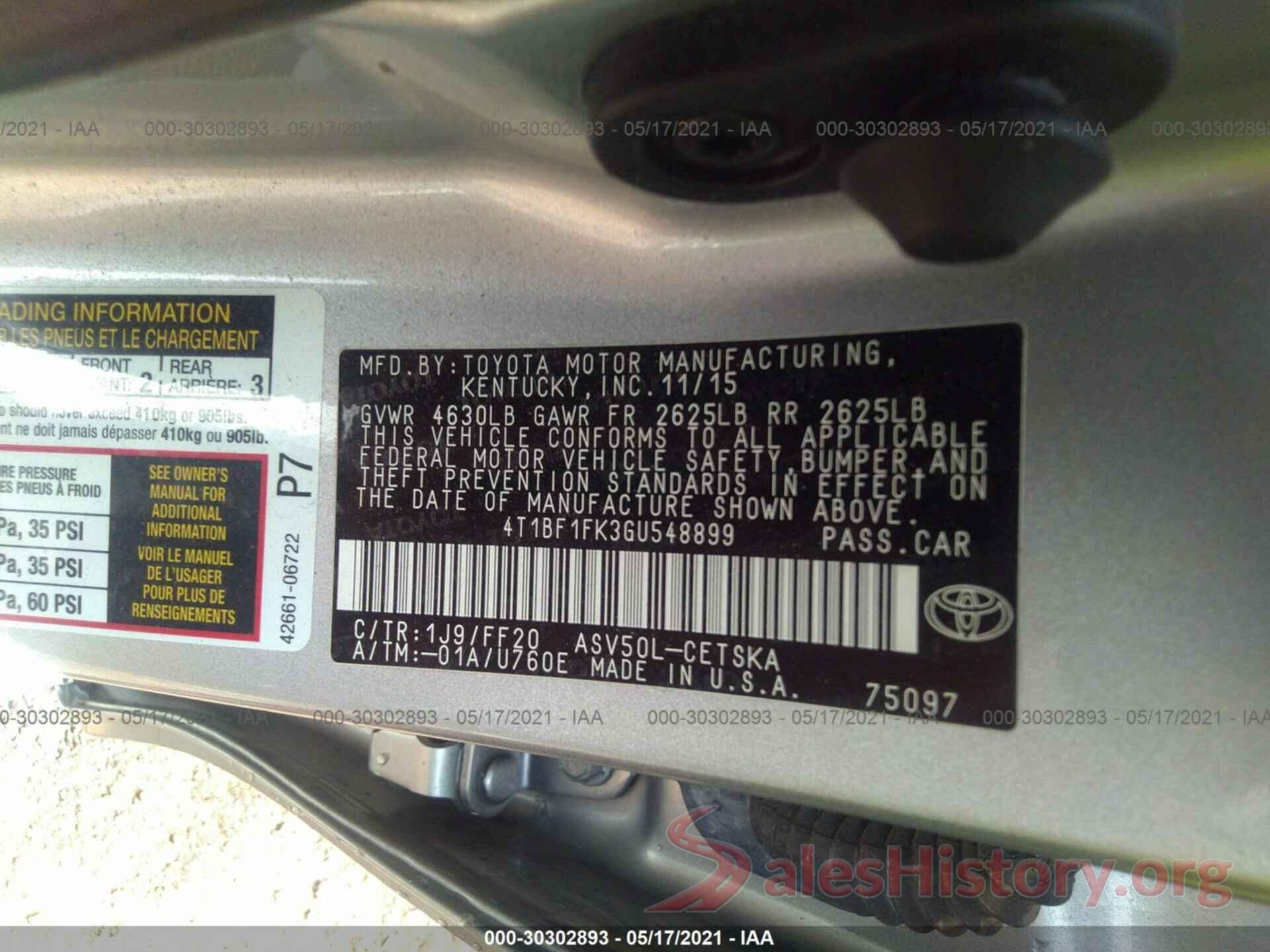 4T1BF1FK3GU548899 2016 TOYOTA CAMRY