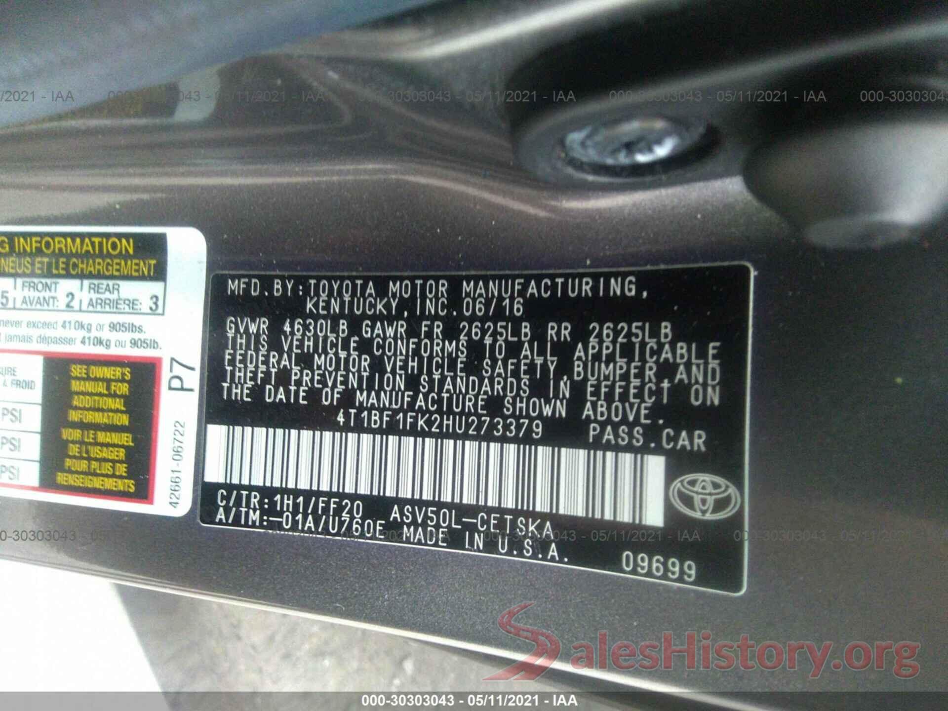 4T1BF1FK2HU273379 2017 TOYOTA CAMRY