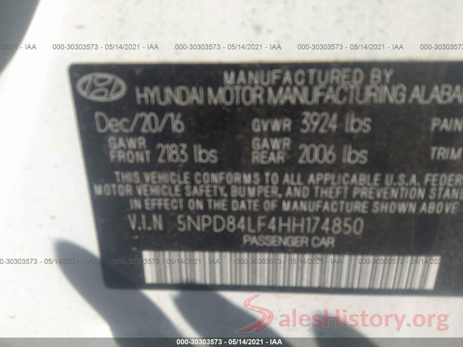 5NPD84LF4HH174850 2017 HYUNDAI ELANTRA