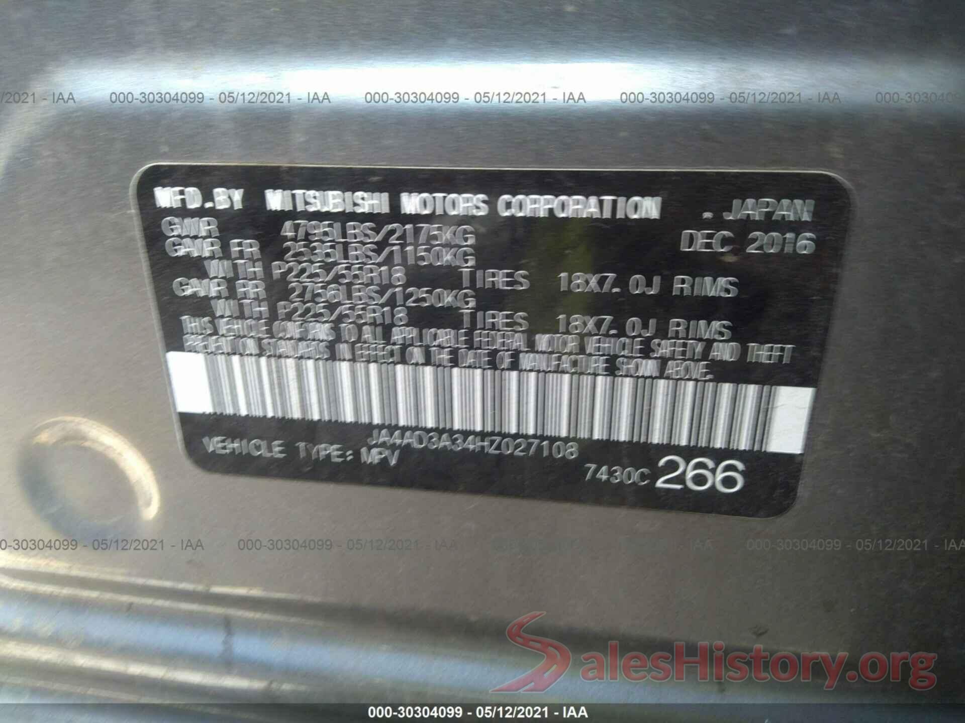 JA4AD3A34HZ027108 2017 MITSUBISHI OUTLANDER