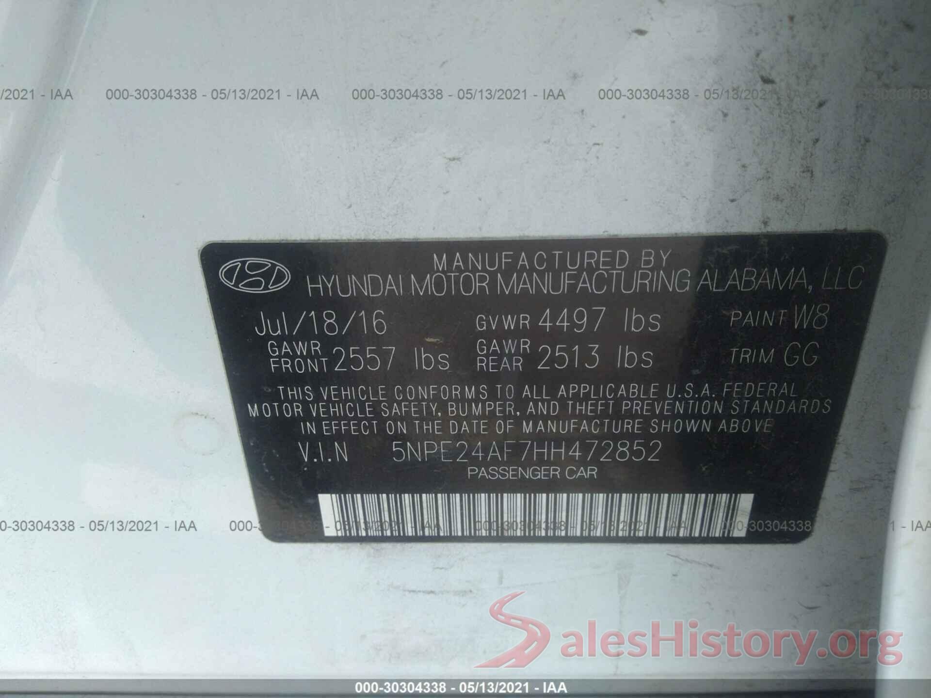 5NPE24AF7HH472852 2017 HYUNDAI SONATA