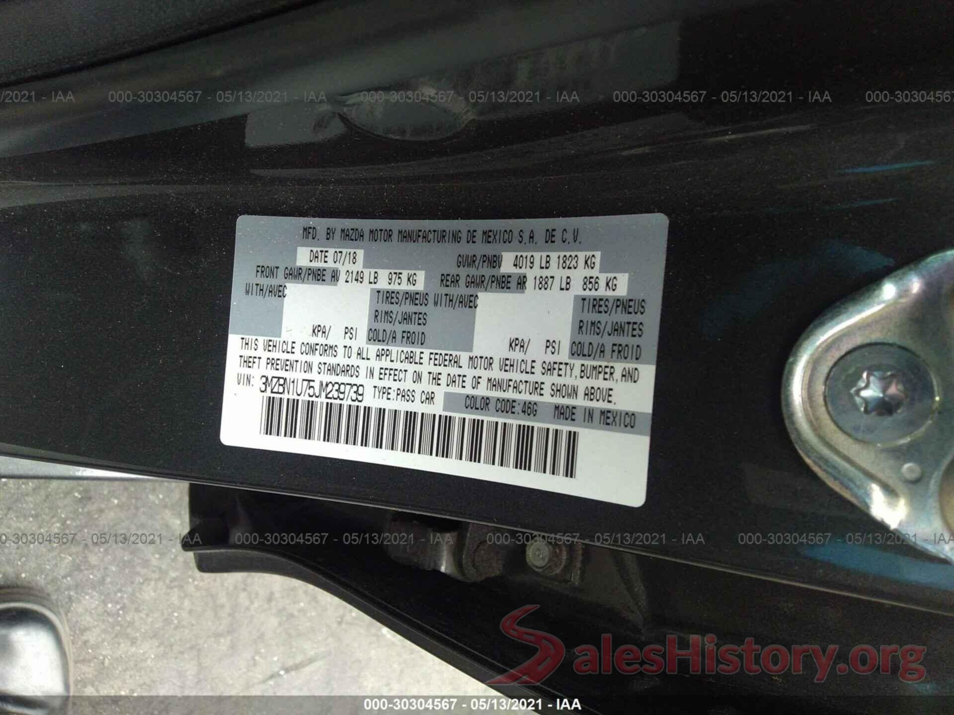 3MZBN1U75JM239739 2018 MAZDA MAZDA3 4-DOOR