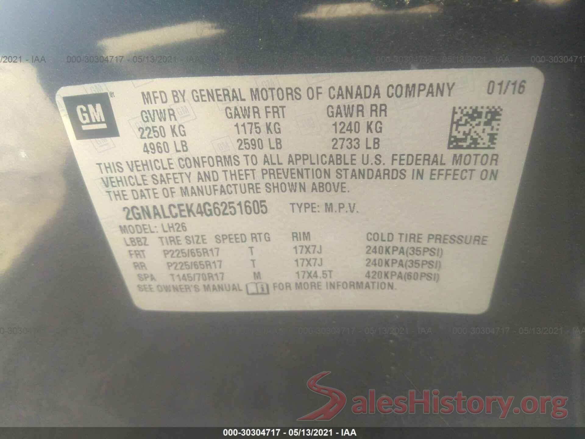 2GNALCEK4G6251605 2016 CHEVROLET EQUINOX