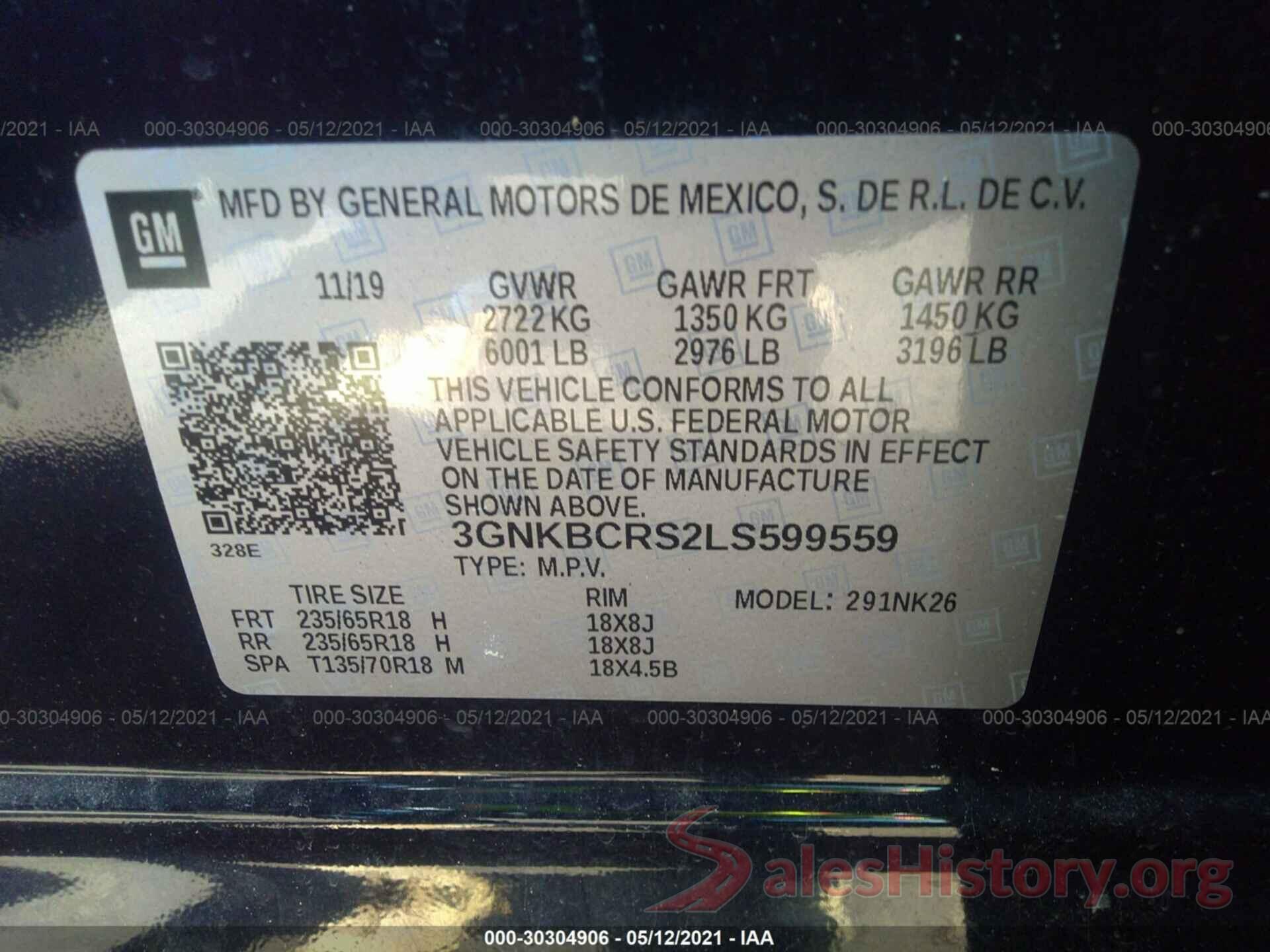 3GNKBCRS2LS599559 2020 CHEVROLET BLAZER