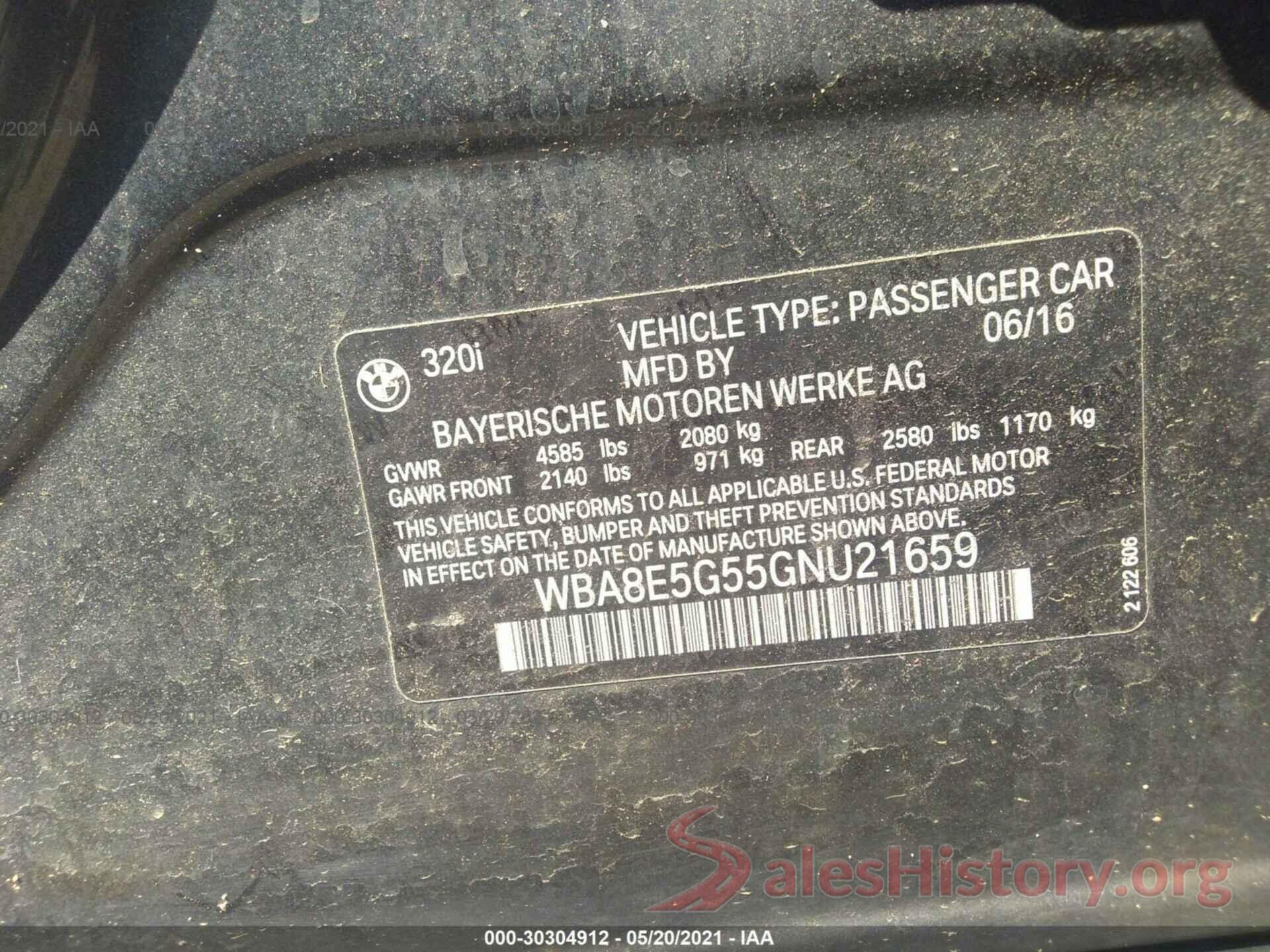 WBA8E5G55GNU21659 2016 BMW 3 SERIES