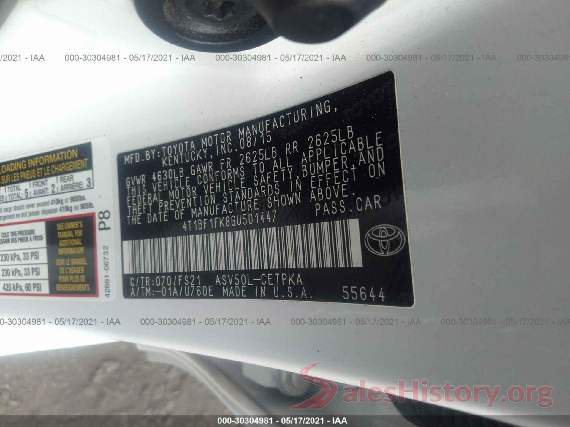 4T1BF1FK8GU501447 2016 TOYOTA CAMRY