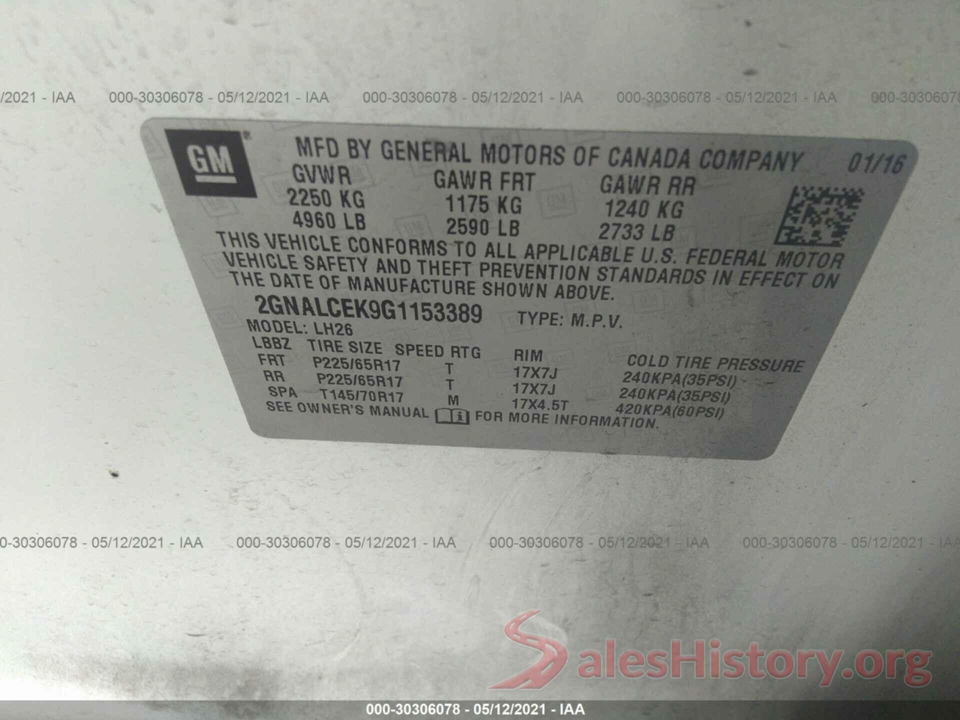 2GNALCEK9G1153389 2016 CHEVROLET EQUINOX