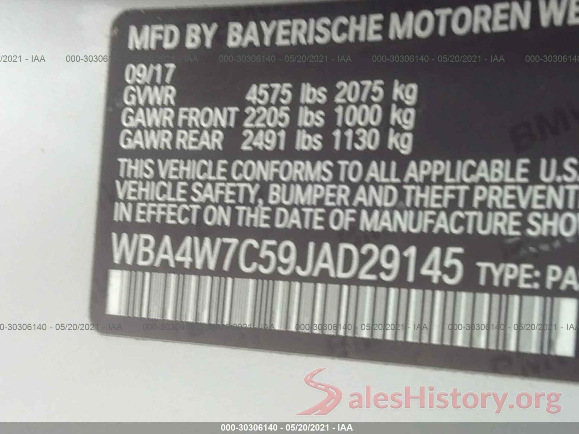 WBA4W7C59JAD29145 2018 BMW 4 SERIES